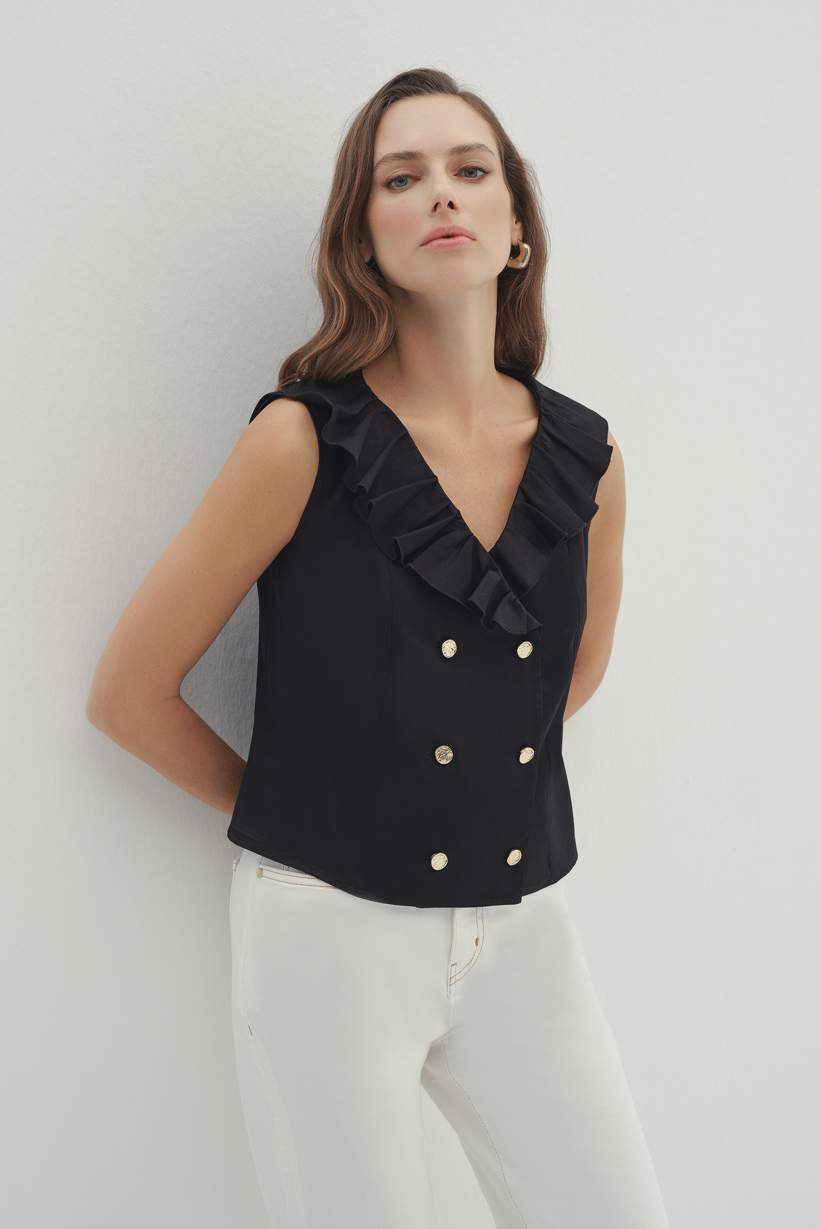 Fırfırlı Kruvaze Yakalı Bluz