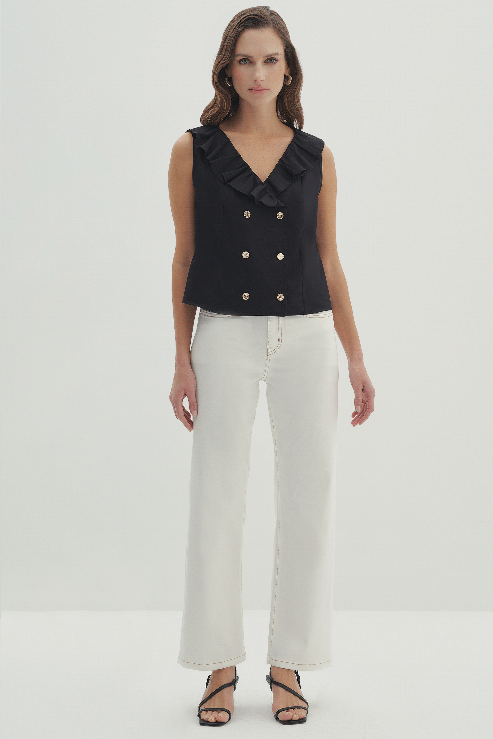 Fırfırlı Kruvaze Yakalı Bluz