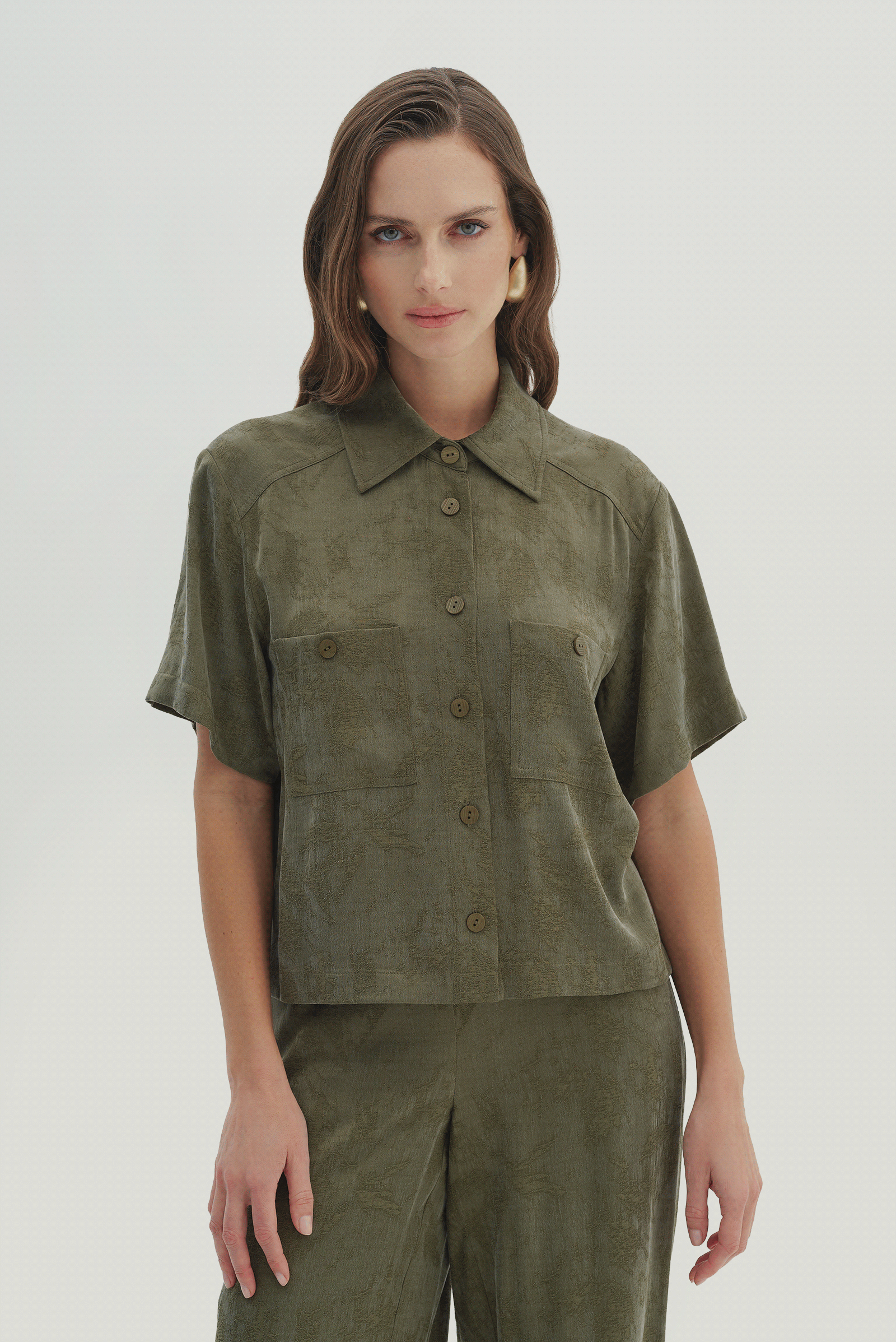 Gömlek Yakalı Cep Detaylı Bluz