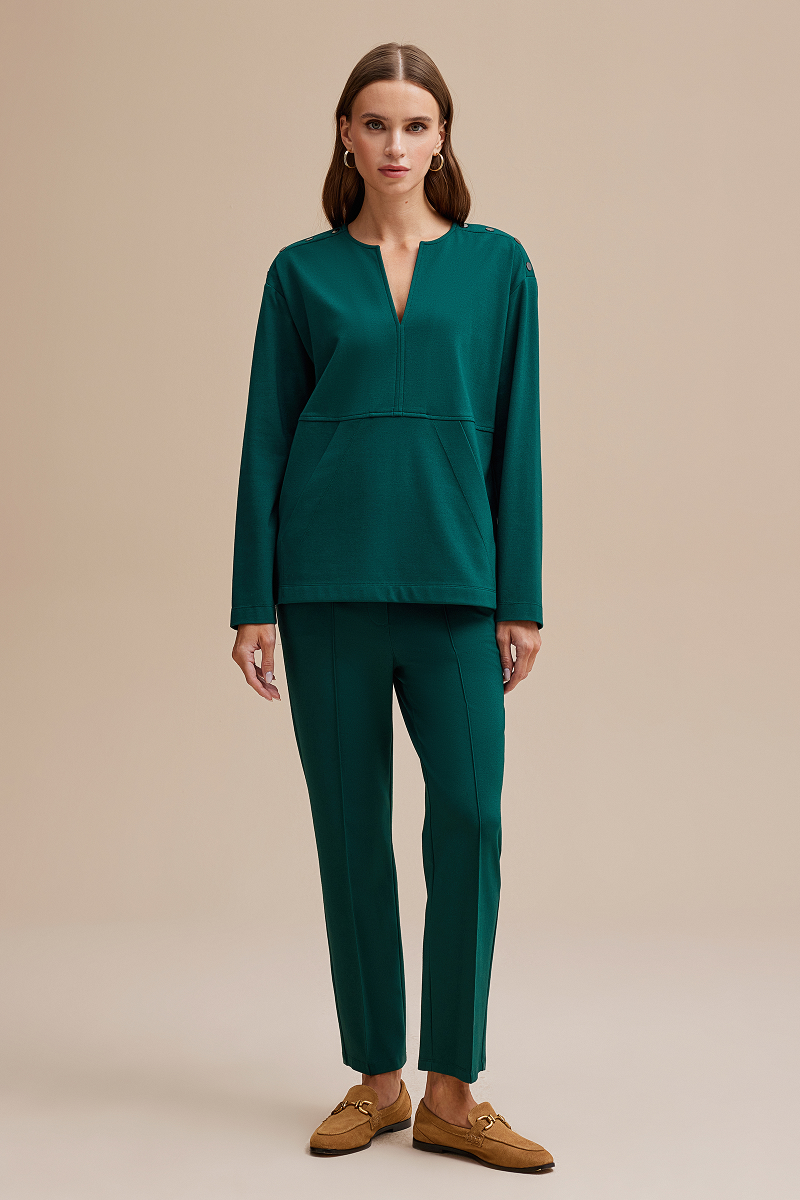 Cep Detaylı Spor Örme Bluz