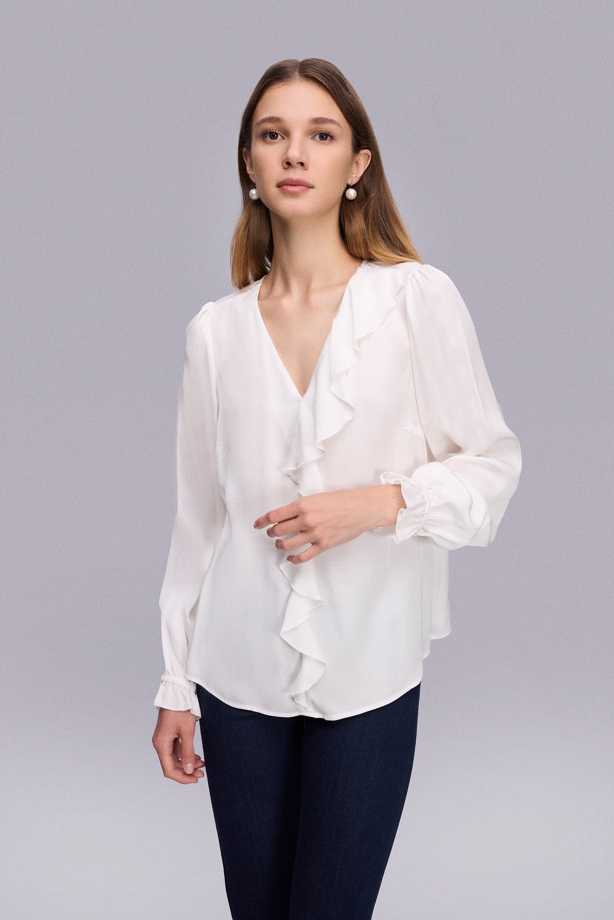 Fırfır Detaylı Saten Bluz