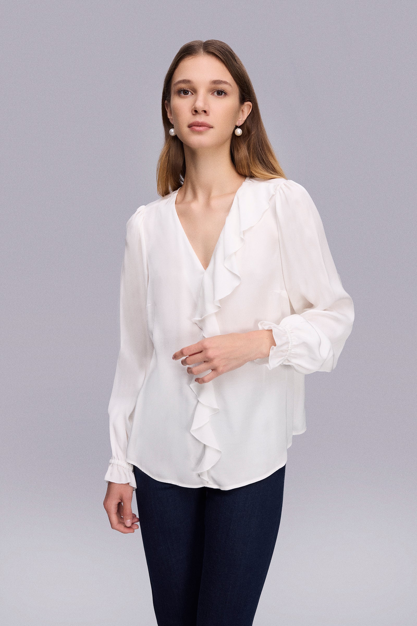 Fırfır Detaylı Saten Bluz