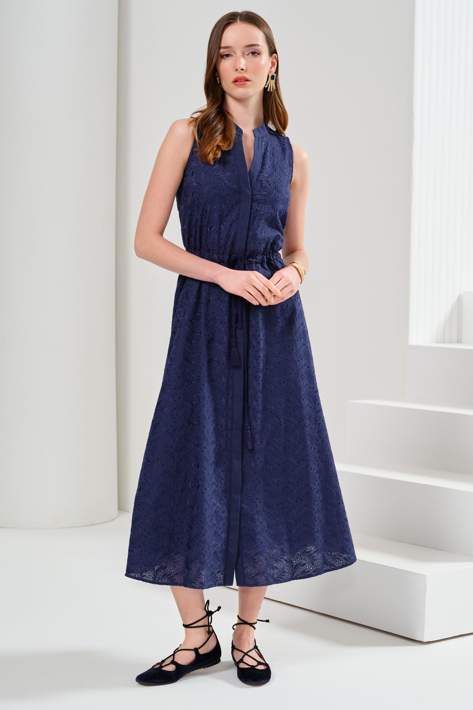 Dokulu Midi Boy Elbise