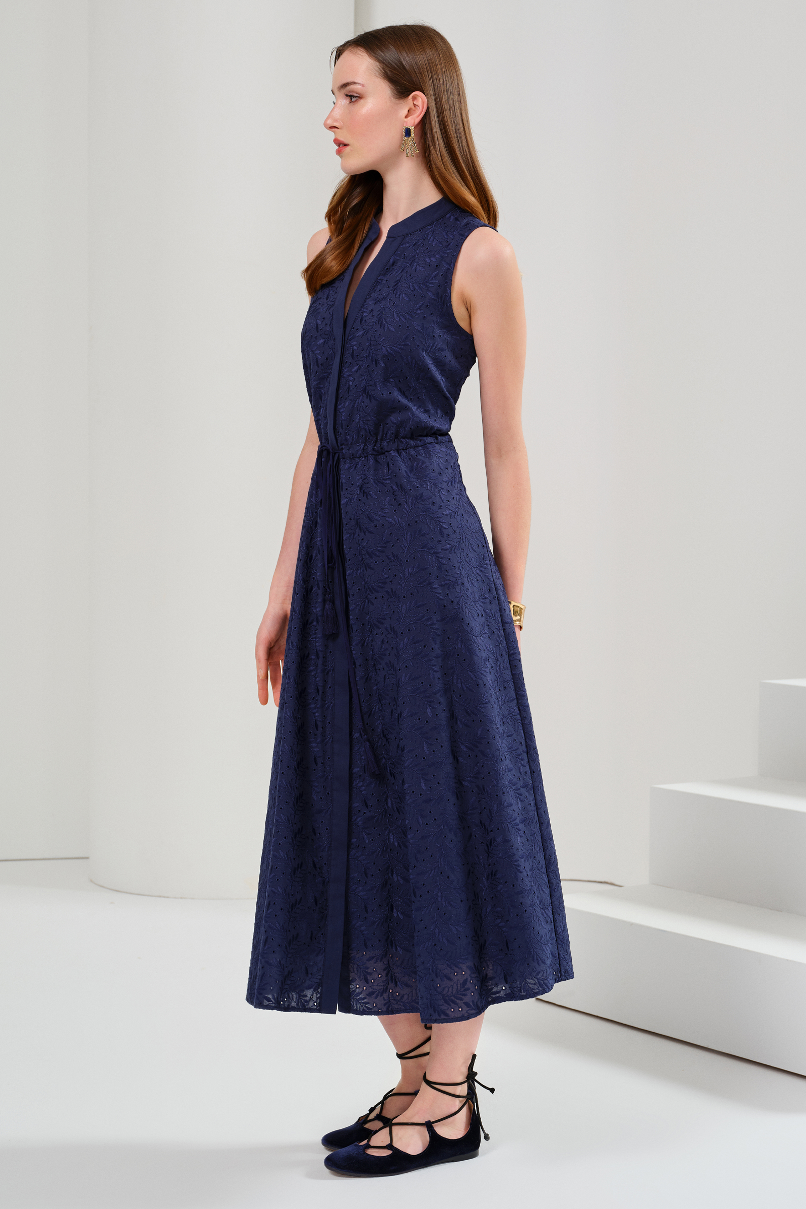 Dokulu Midi Boy Elbise