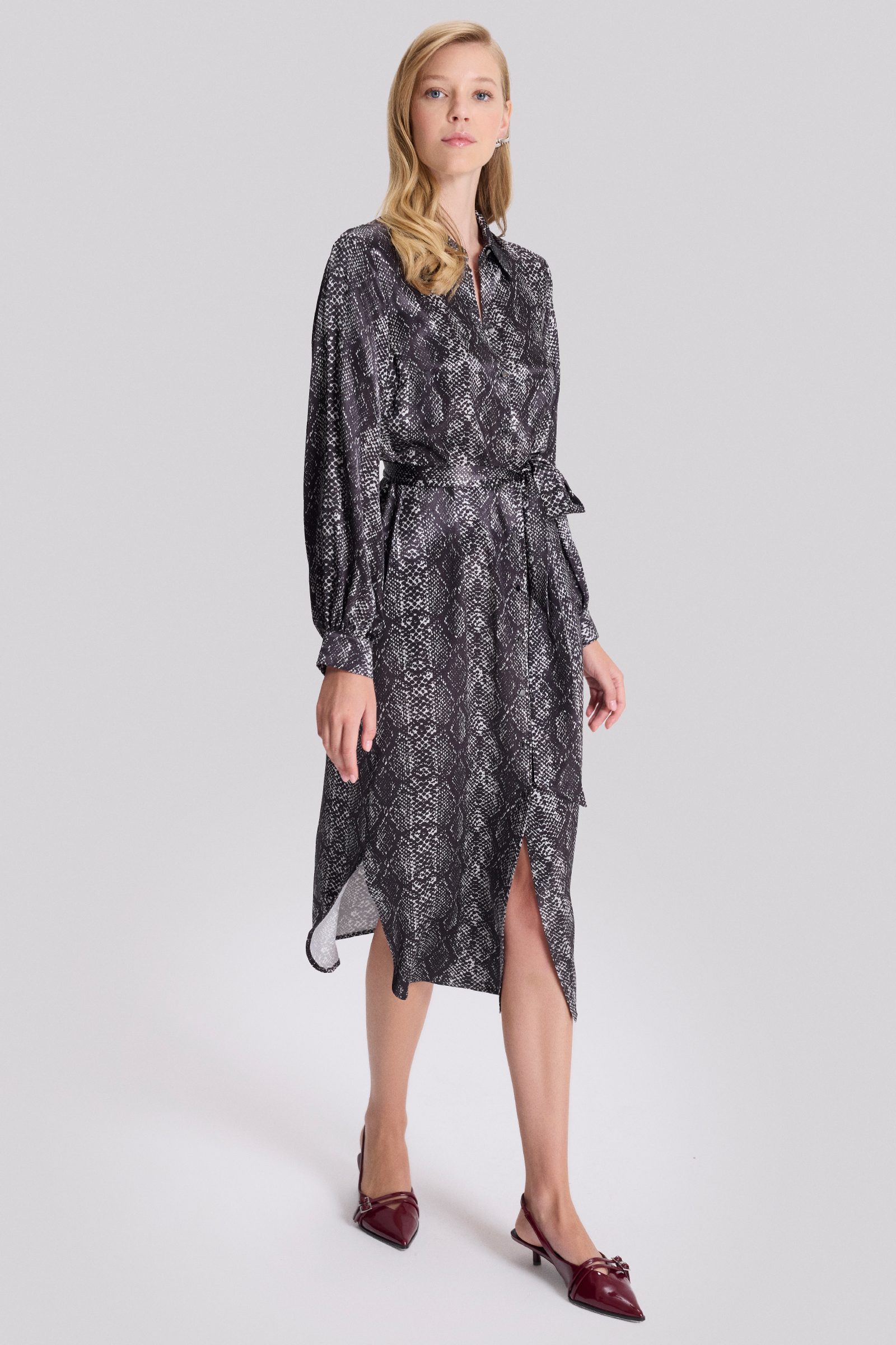 Yılan Desen Gömlek Elbise