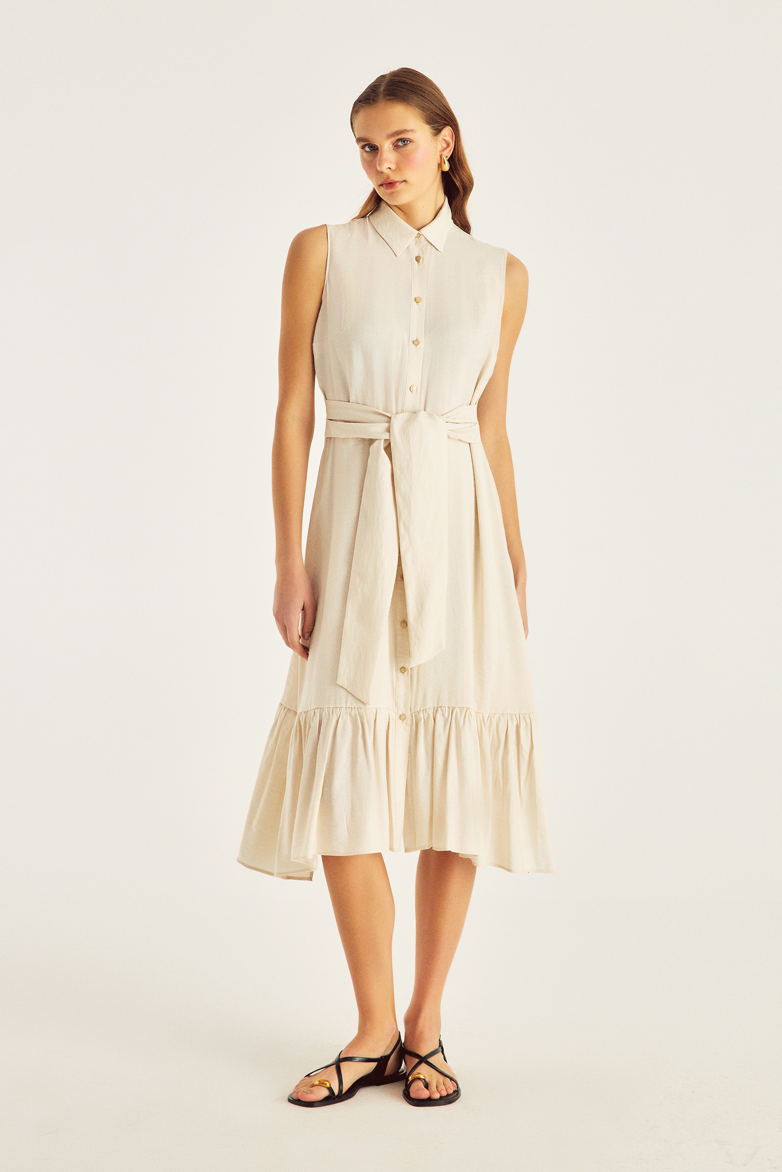 Bağlama Detaylı Midi Boy Fırfırlı Elbise