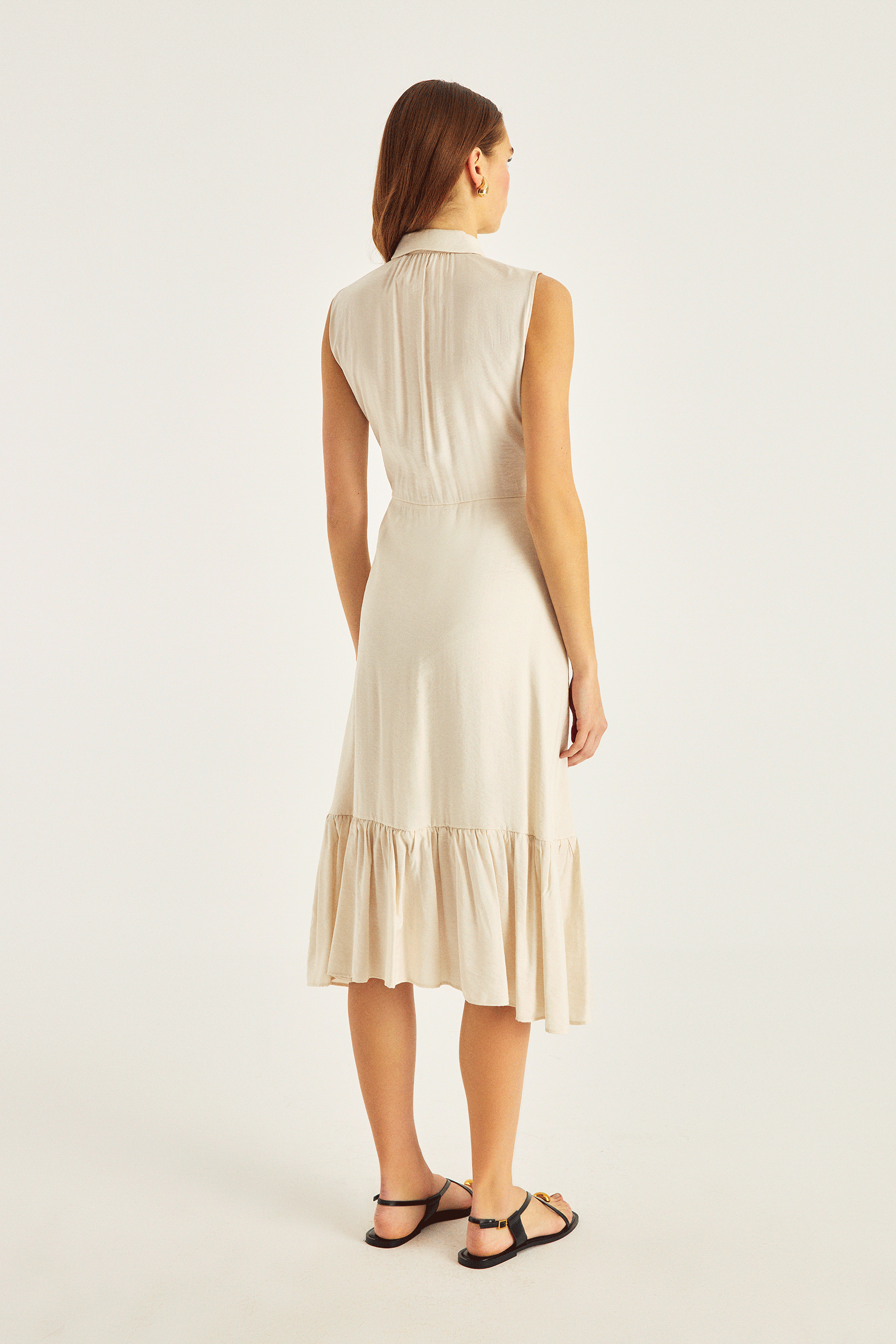 Bağlama Detaylı Midi Boy Fırfırlı Elbise