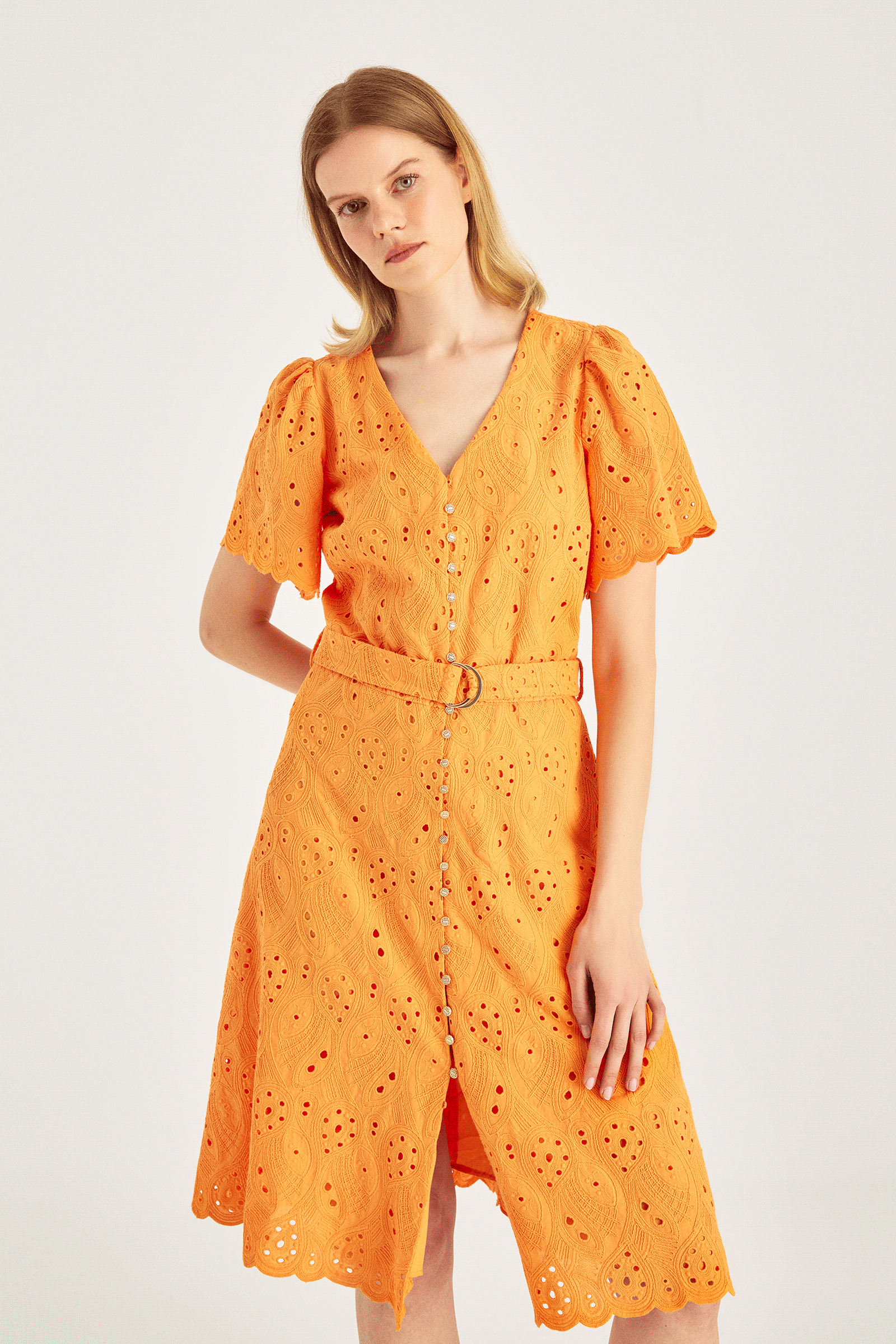 Kemerli Kloş Brode Elbise