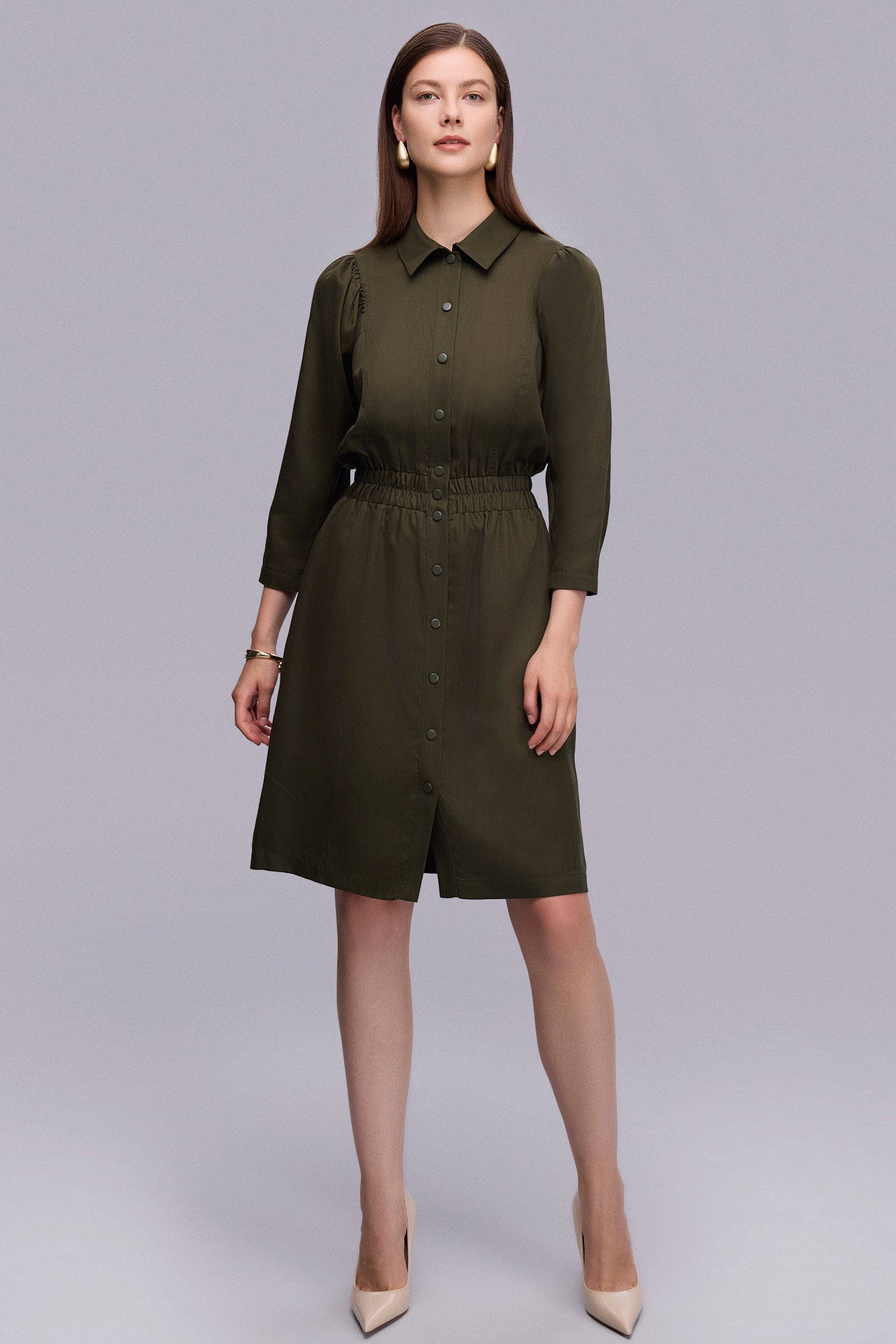 Çıtçıtlı Truvakar Kol Elbise