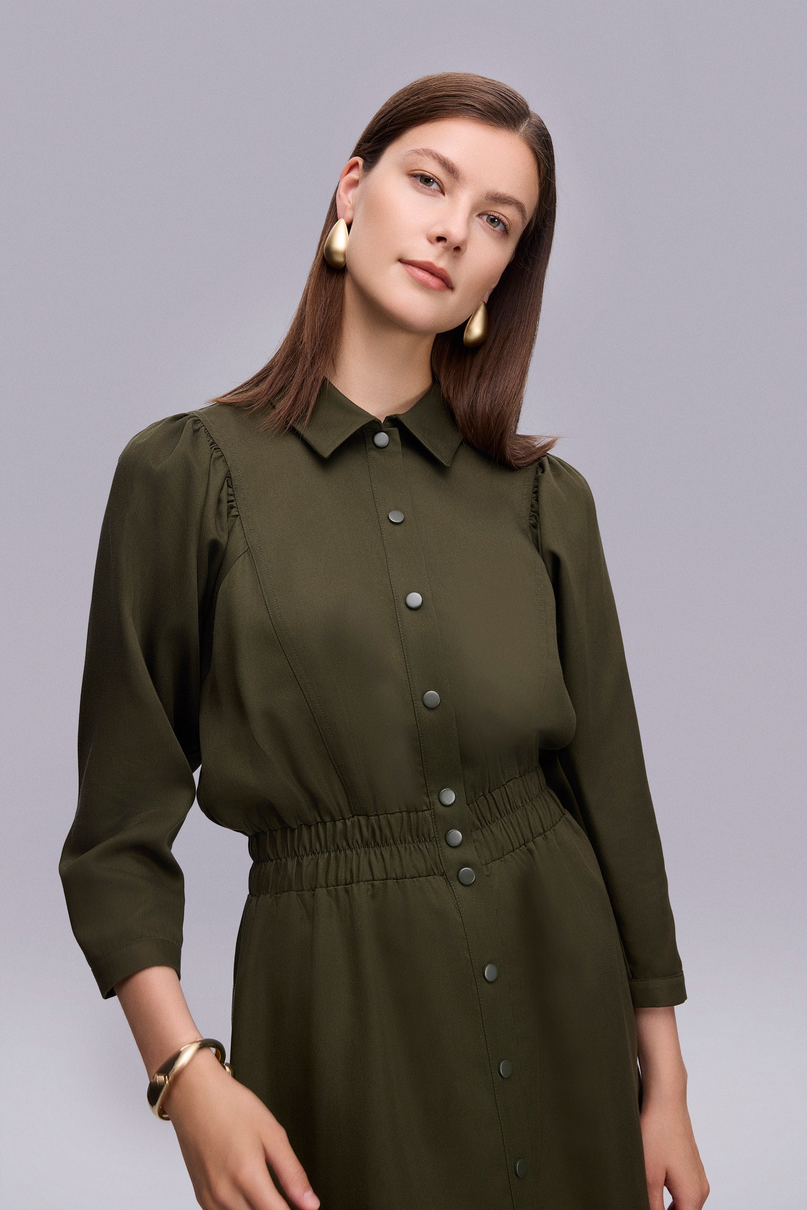 Çıtçıtlı Truvakar Kol Elbise