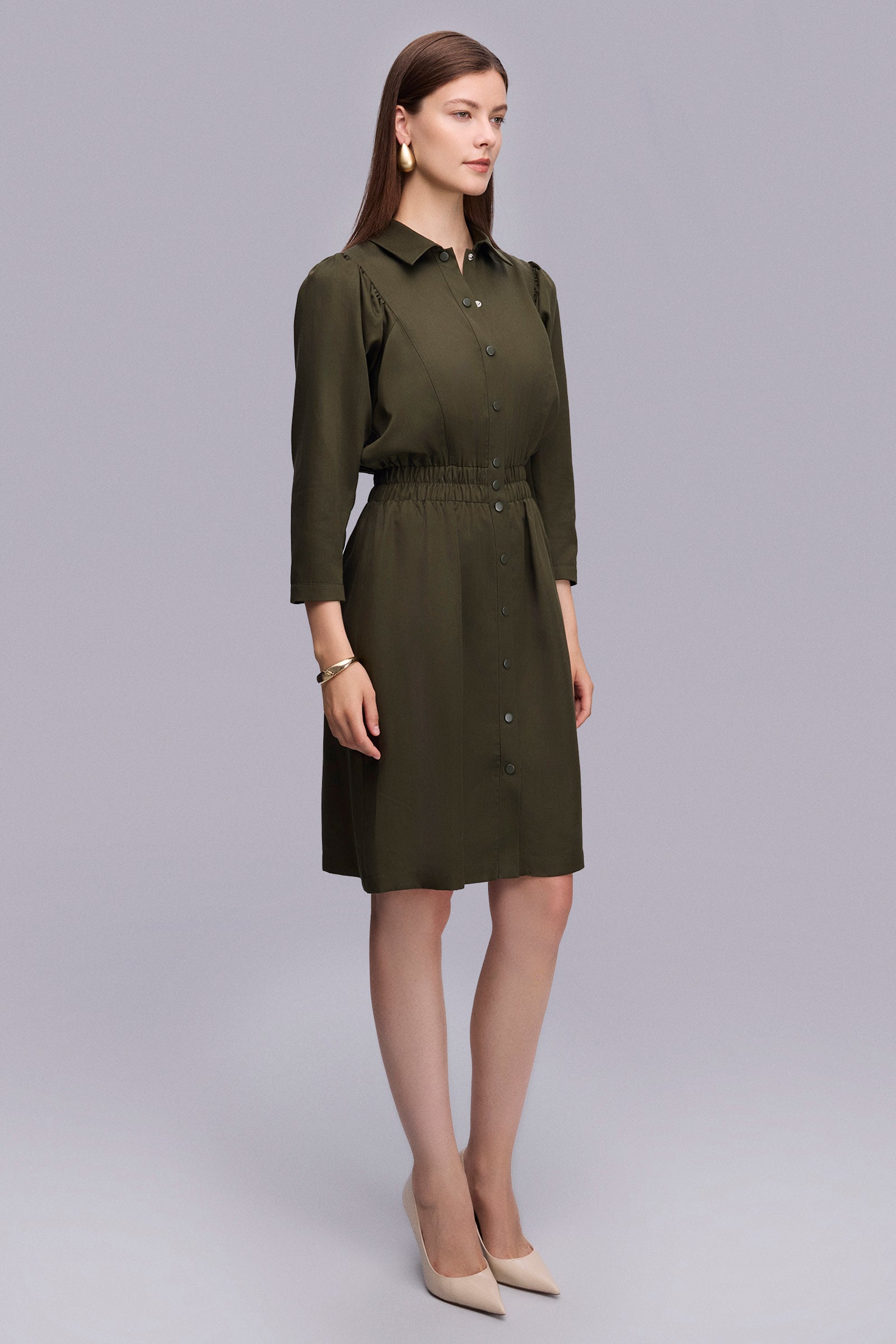 Çıtçıtlı Truvakar Kol Elbise