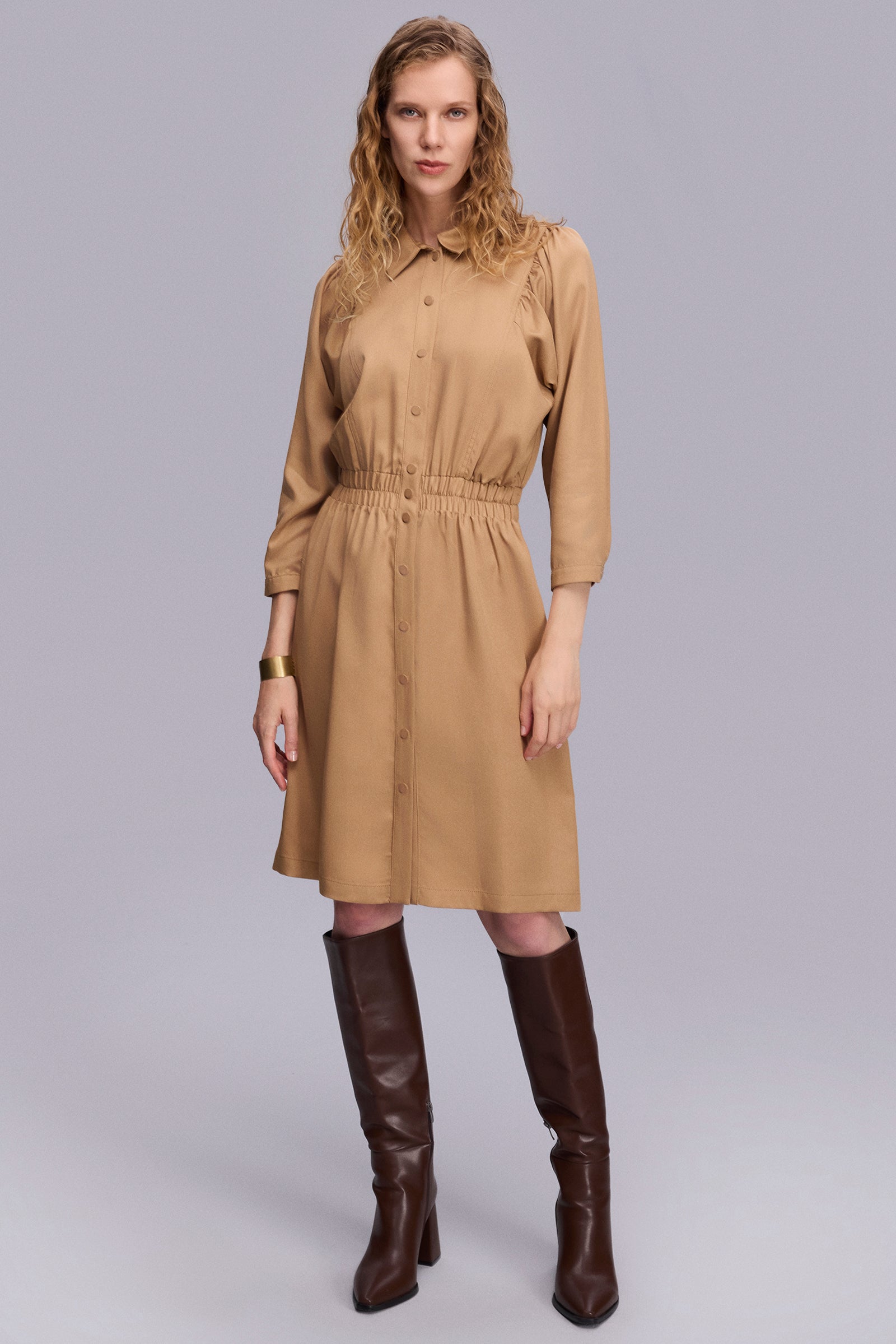 Çıtçıtlı Truvakar Kol Elbise