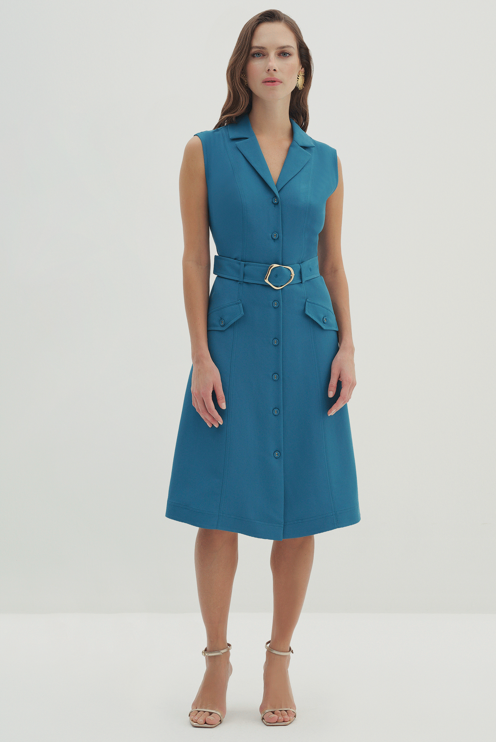 Kemerli Ve Cepli Midi Boy Elbise