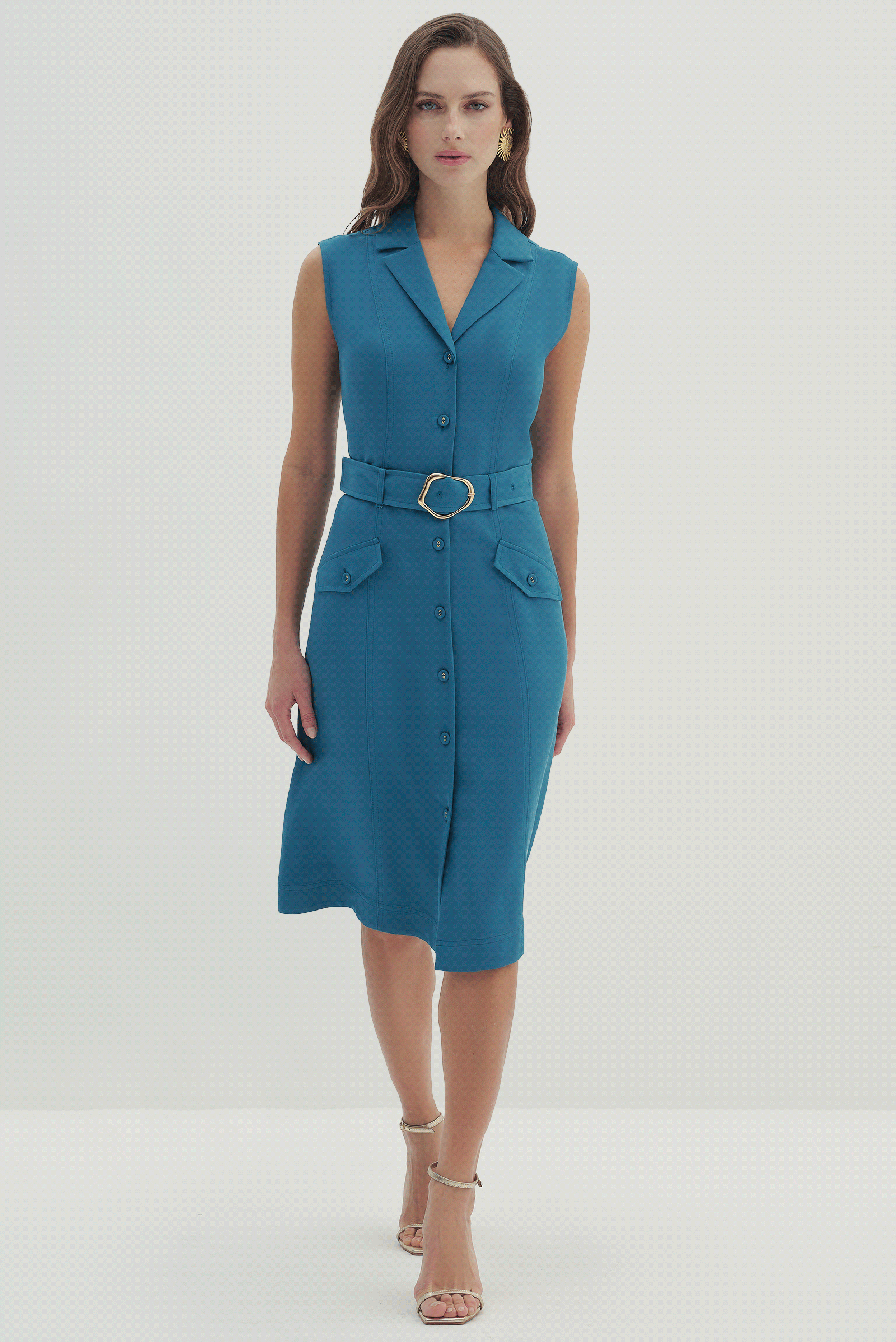 Kemerli Ve Cepli Midi Boy Elbise