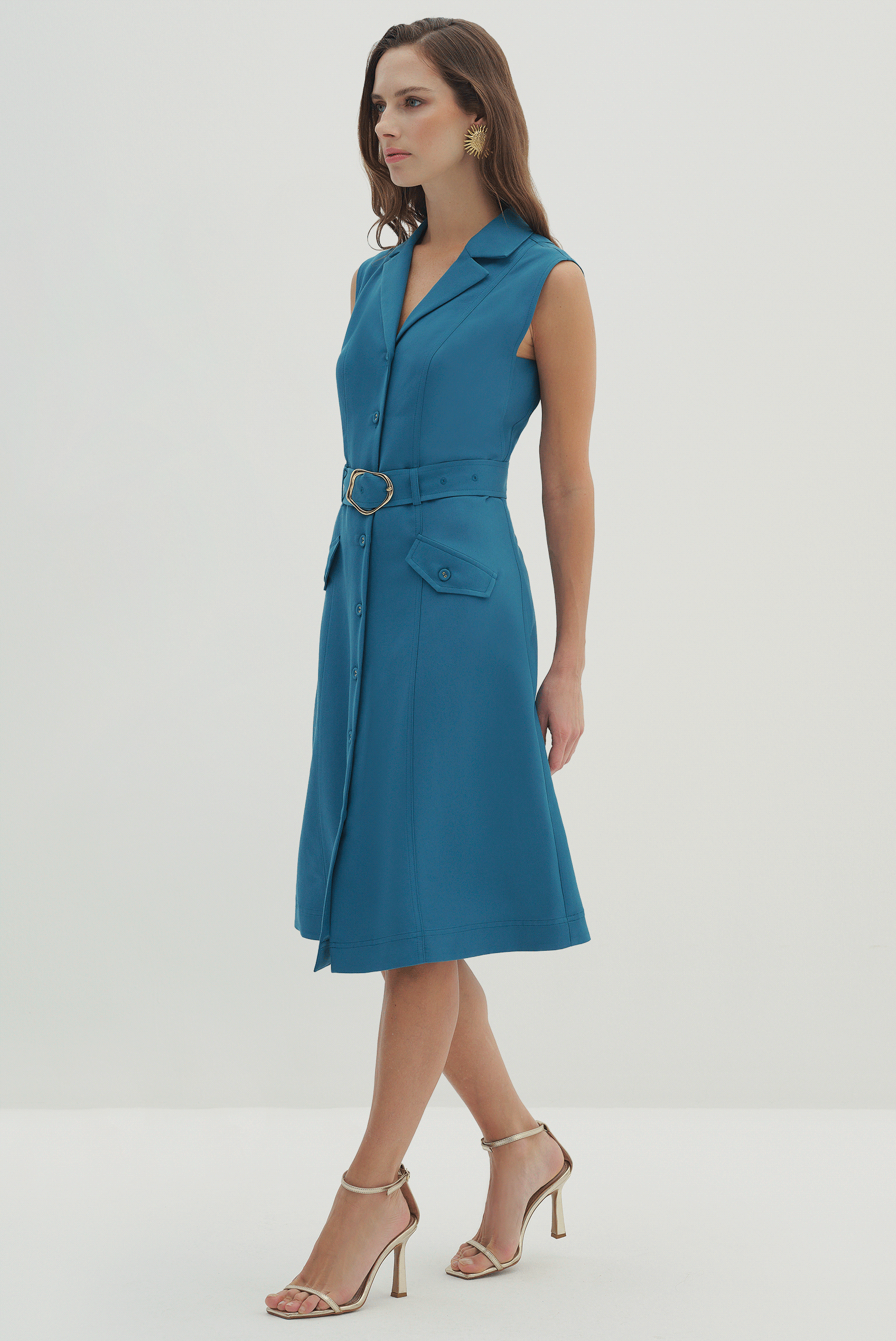 Kemerli Ve Cepli Midi Boy Elbise