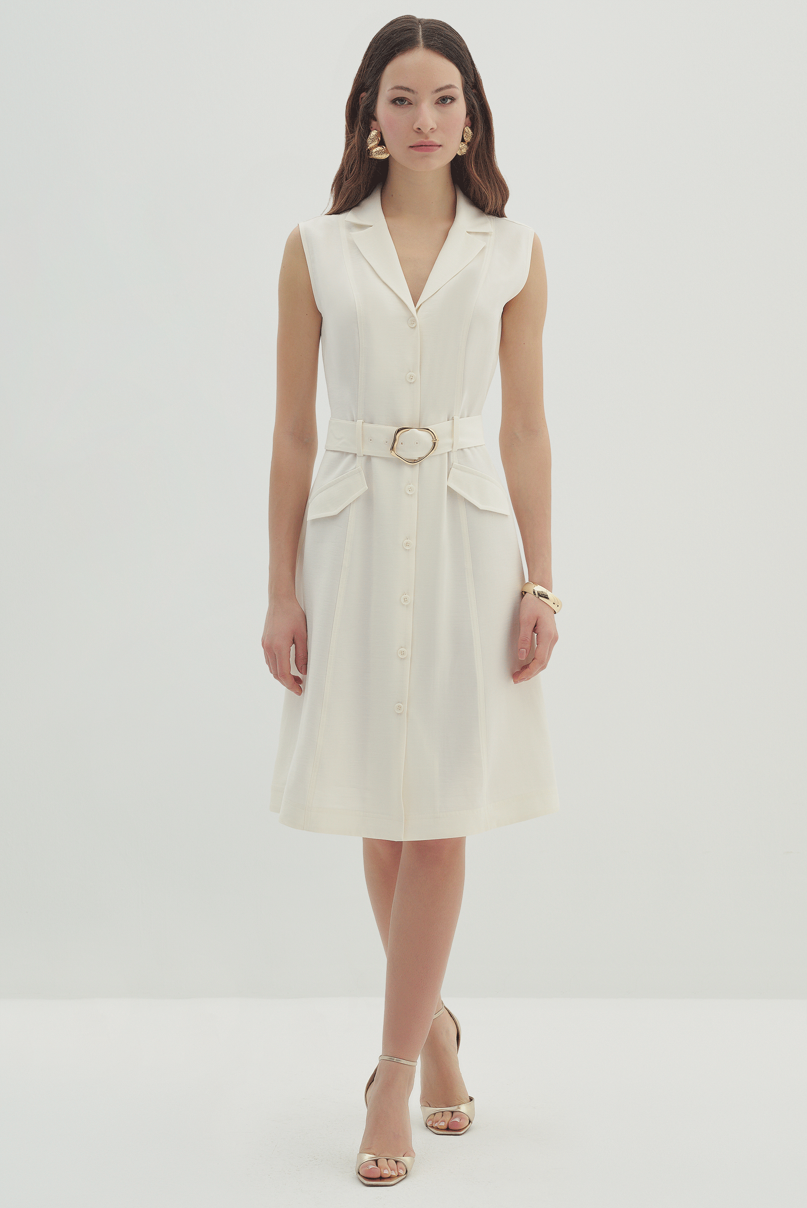 Kemerli Ve Cepli Midi Boy Elbise