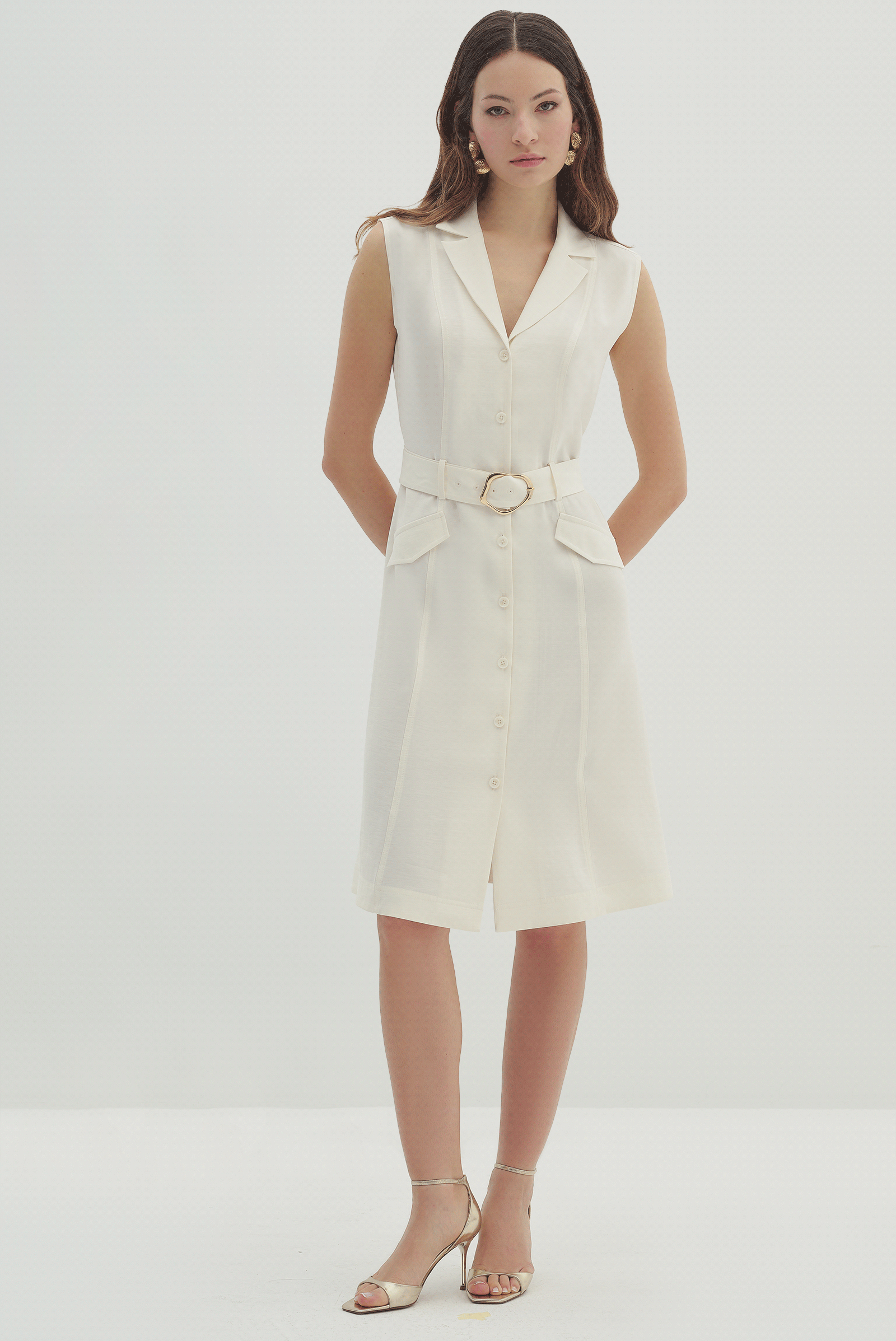 Kemerli Ve Cepli Midi Boy Elbise