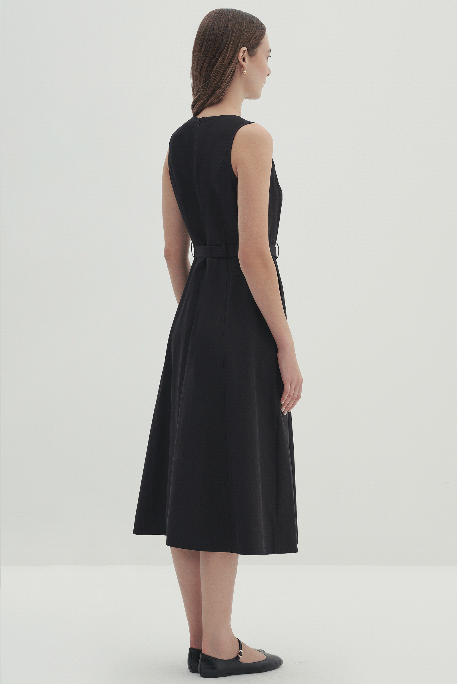 V Yaka Pileli Midi Boy Elbise