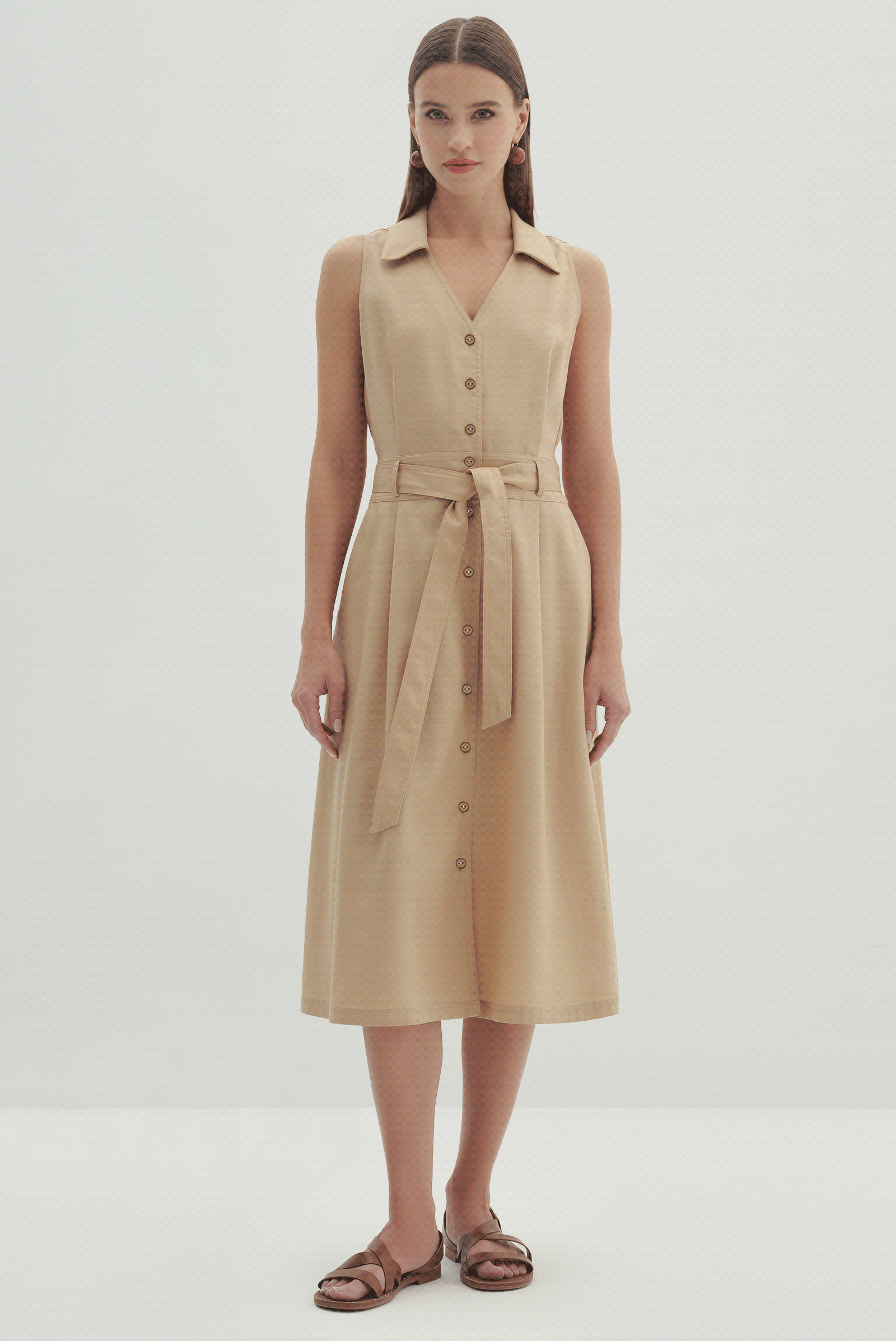 Kolsuz Kuşaklı Midi Boy Elbise