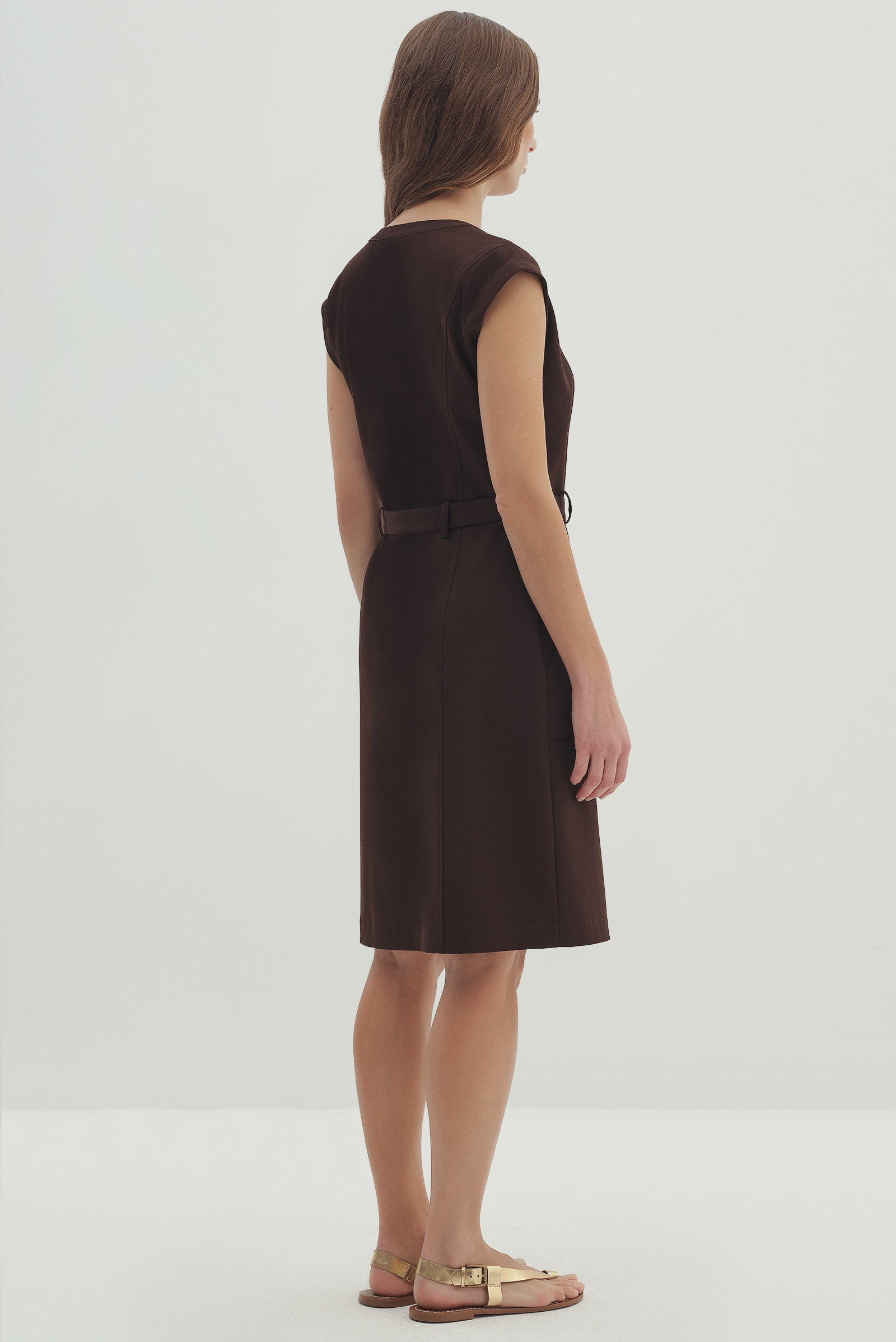 Düğmeli Kemerli Midi Boy Elbise