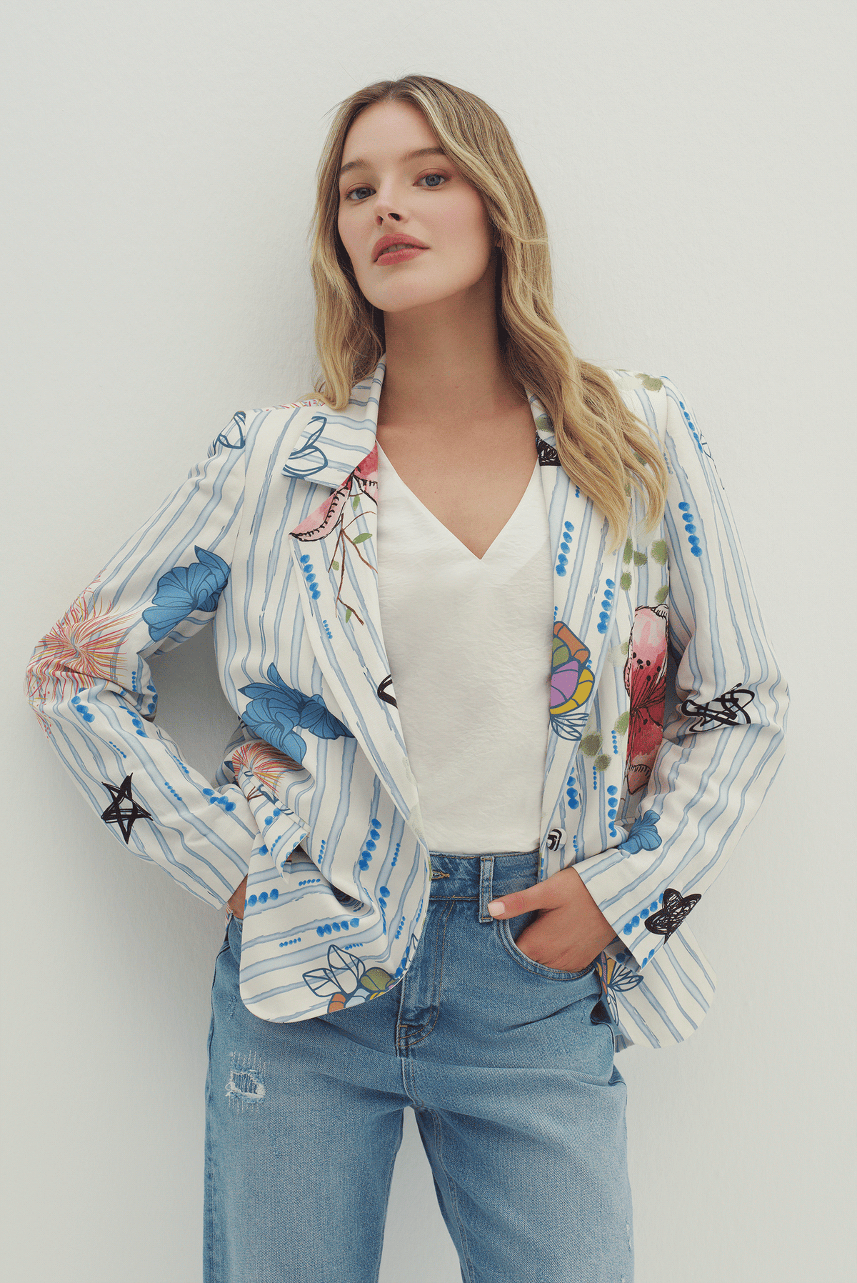Çiçek Desenli Blazer Ceket