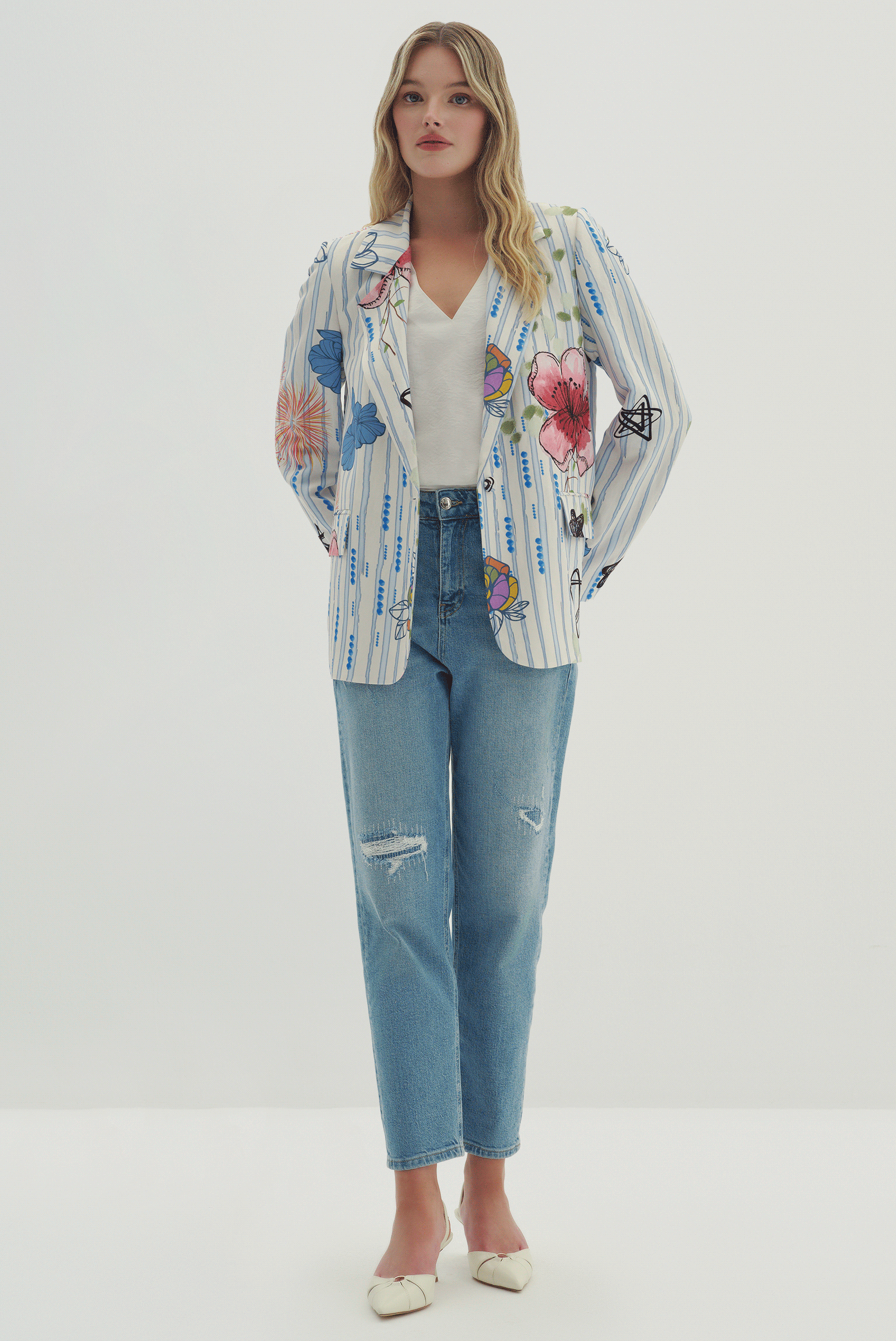 Çiçek Desenli Blazer Ceket
