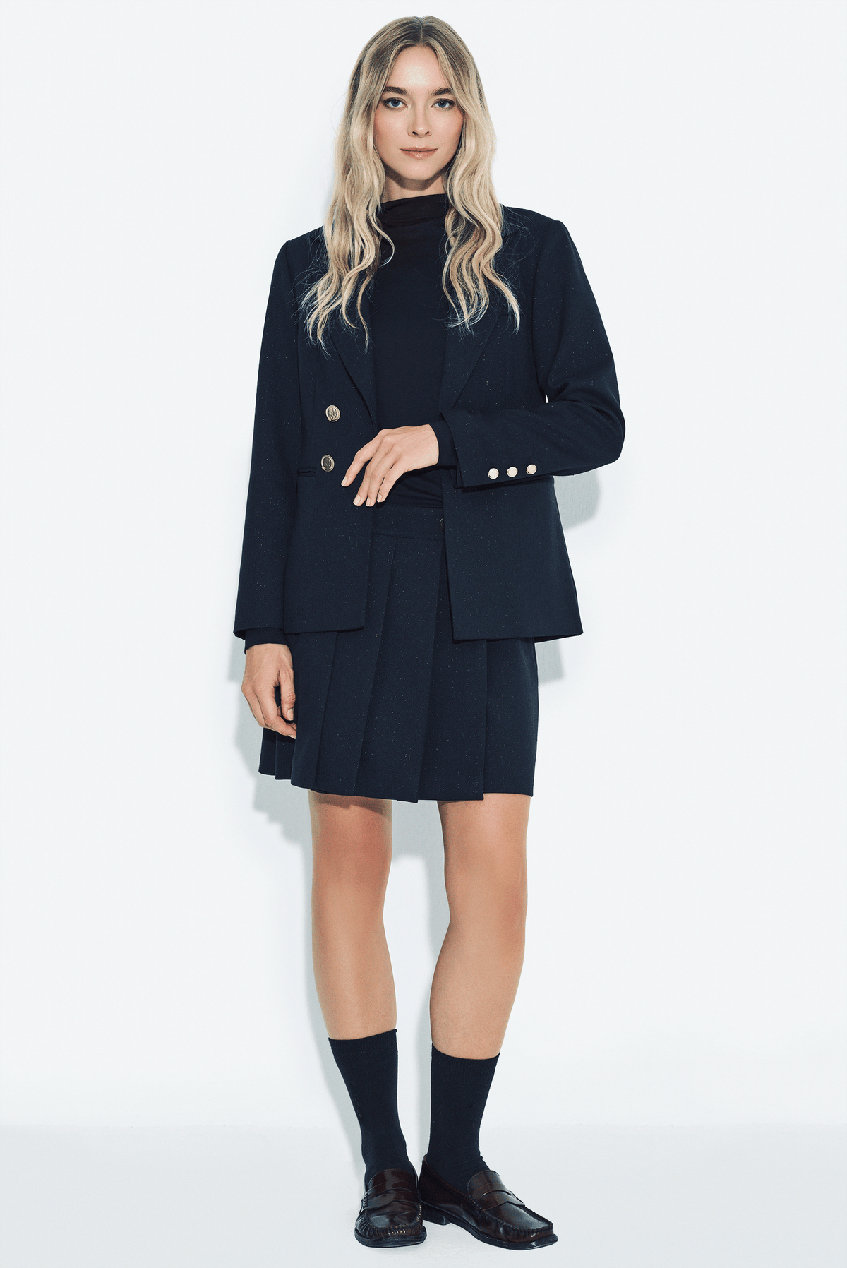 Kruvaze Metal Düğmeli Blazer Ceket