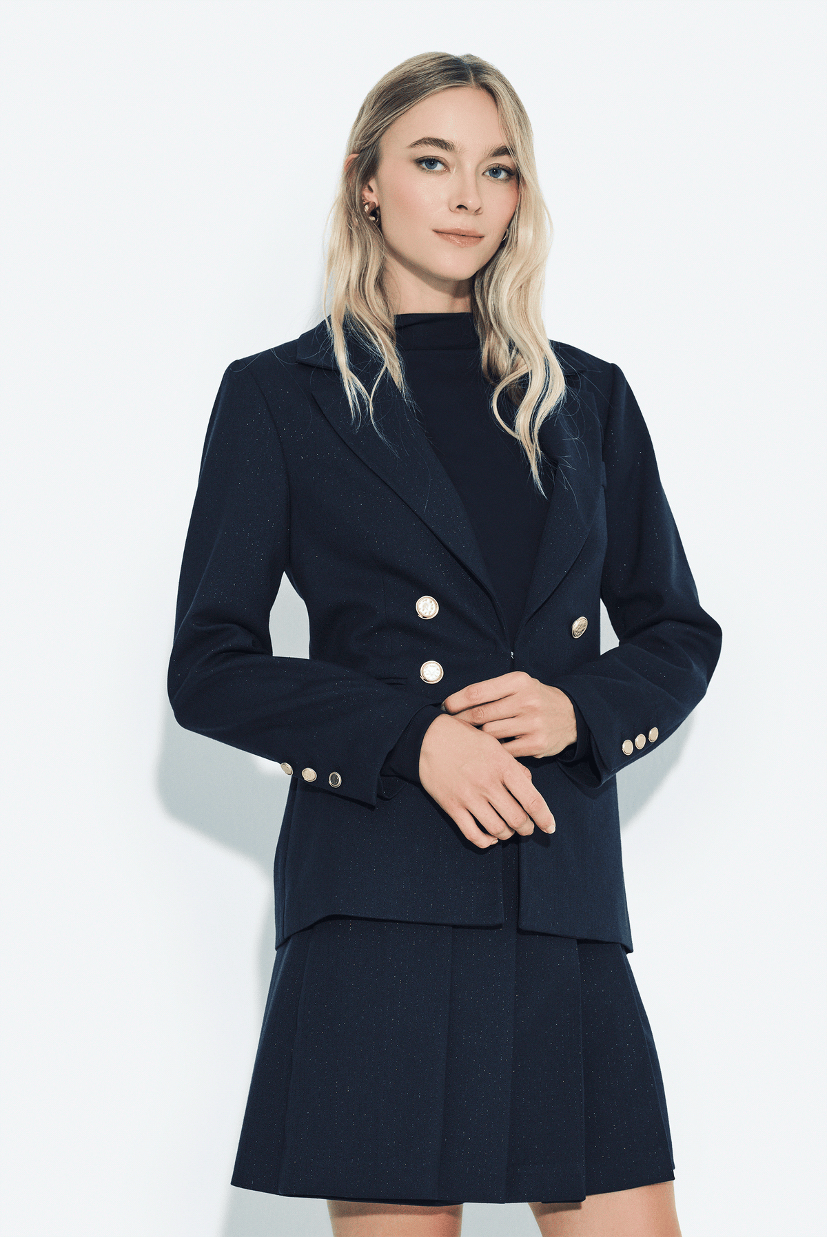 Kruvaze Metal Düğmeli Blazer Ceket