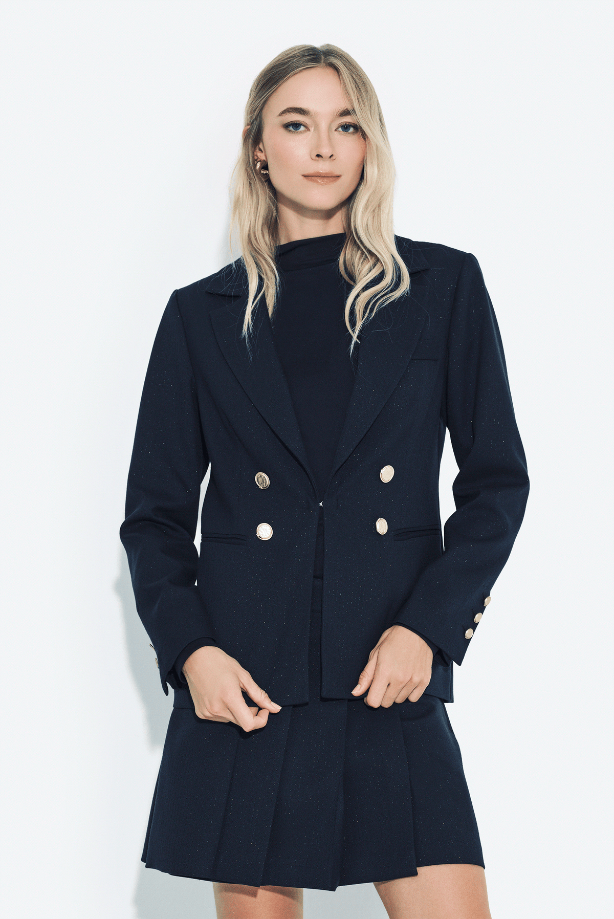 Kruvaze Metal Düğmeli Blazer Ceket