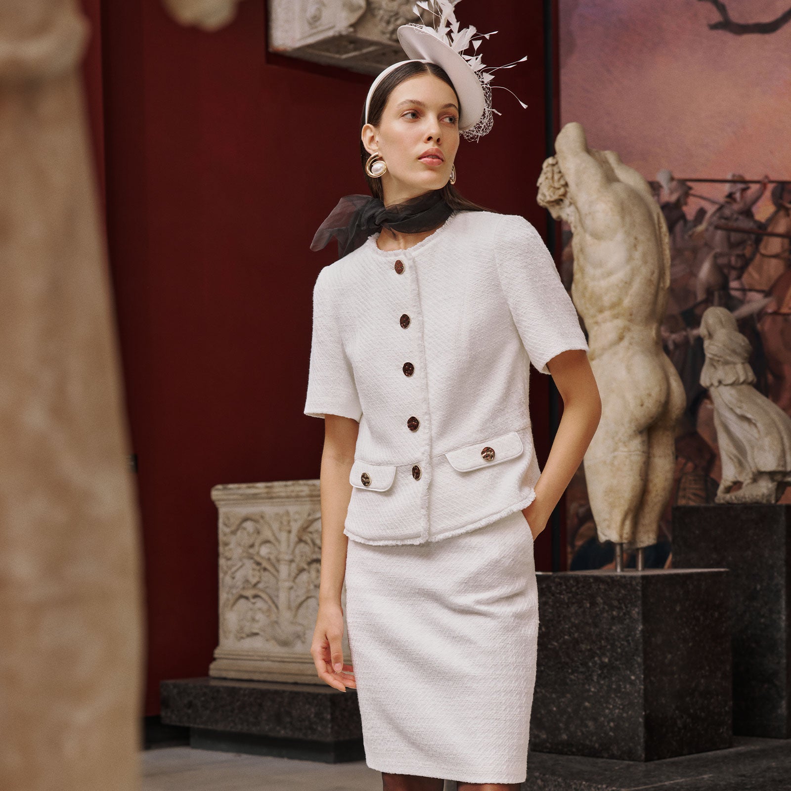 Yarım Kollu Ekru Tüvit Ceket