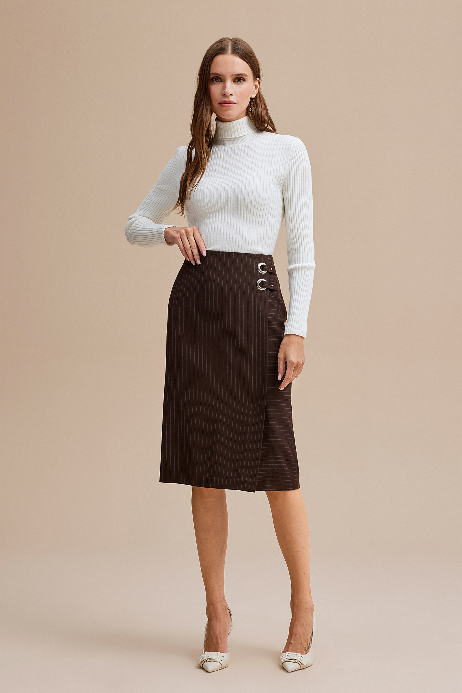 Çizgili Midi Boy Etek