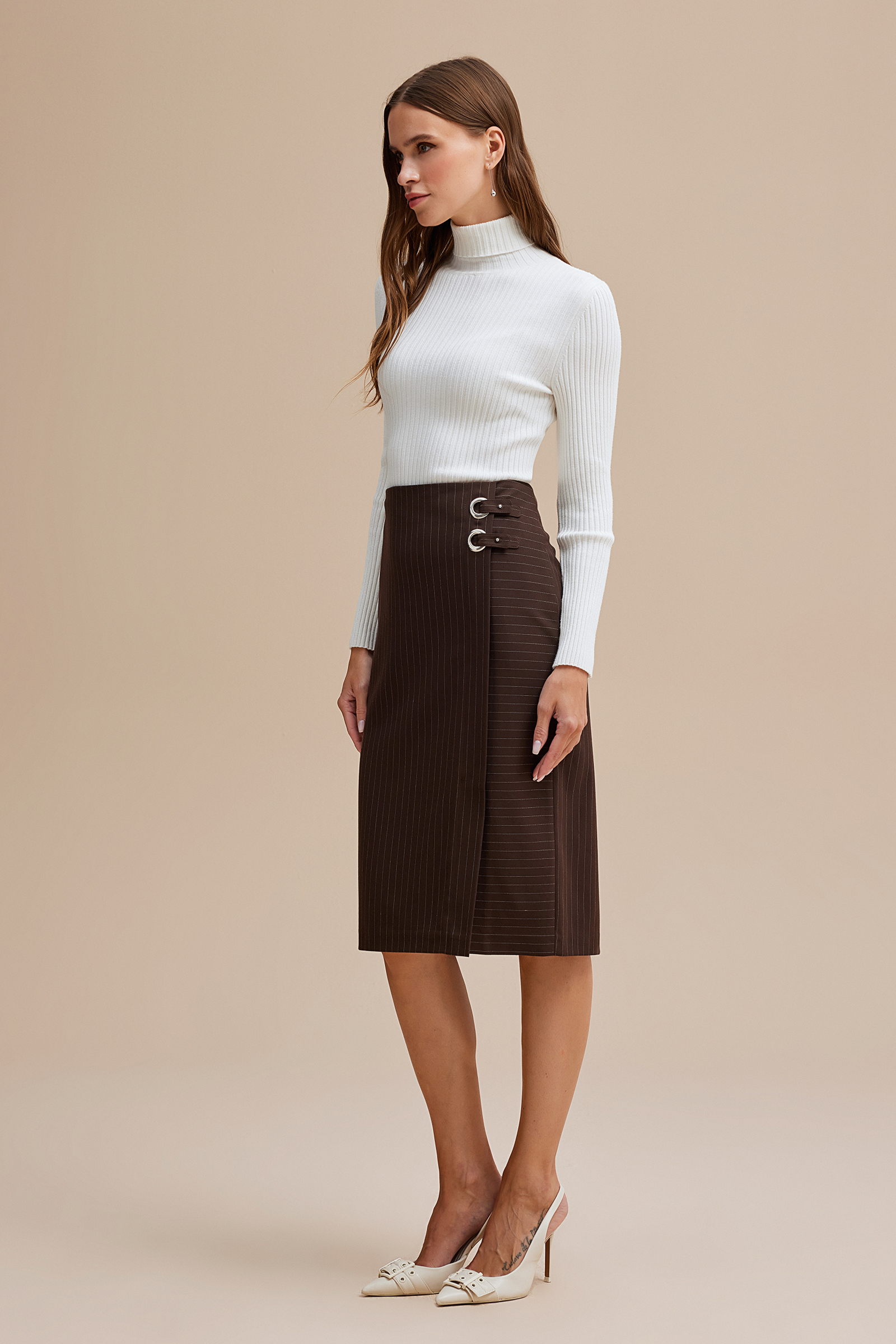 Çizgili Midi Boy Etek