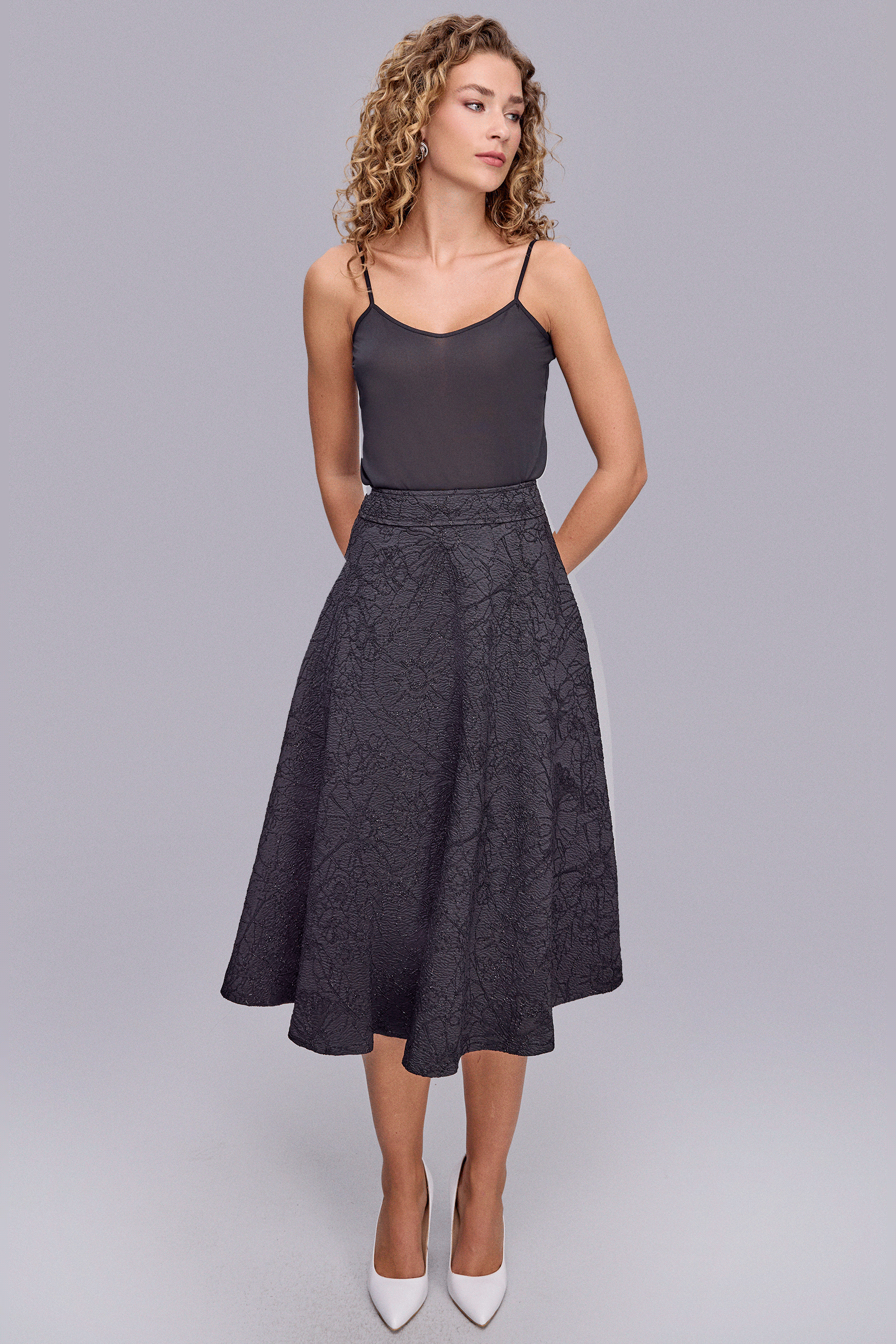 Midi Boy Dokulu Etek