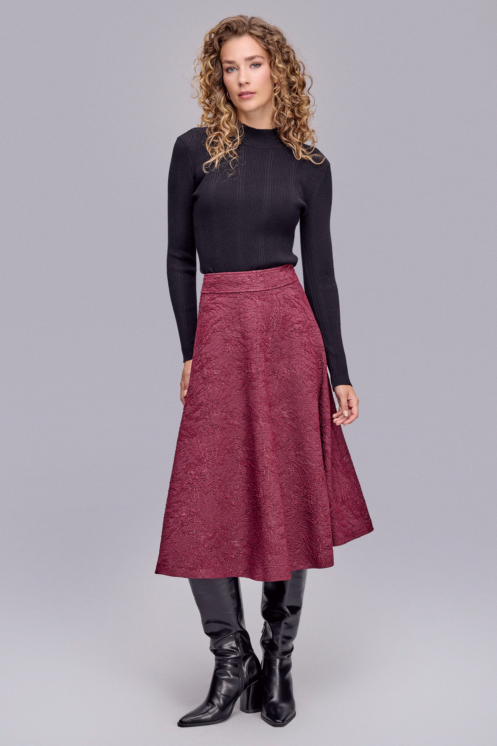 Midi Boy Dokulu Etek