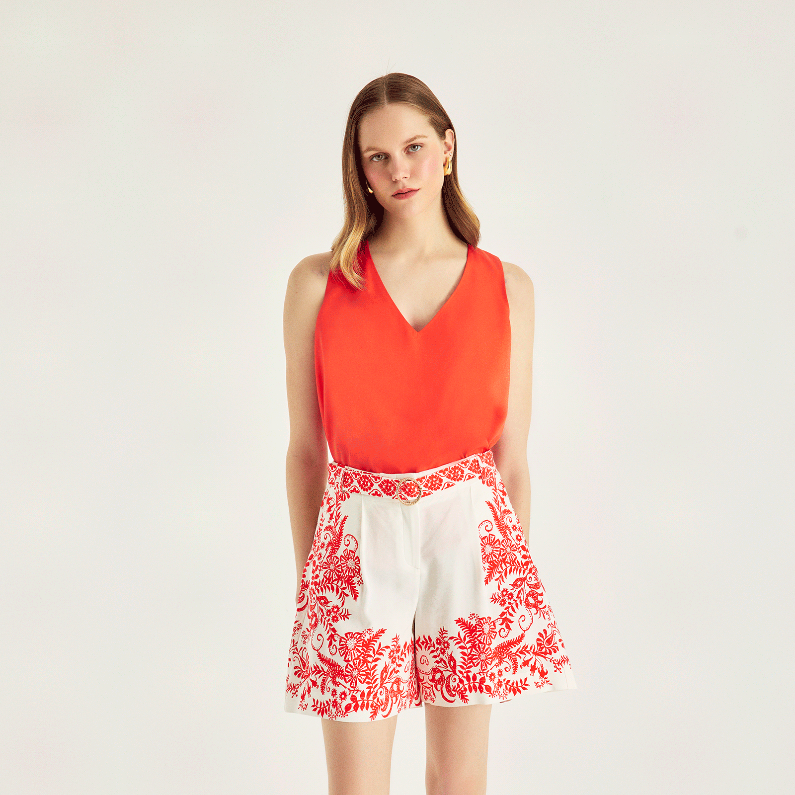 Keten Karışımlı Pano Desen Şort