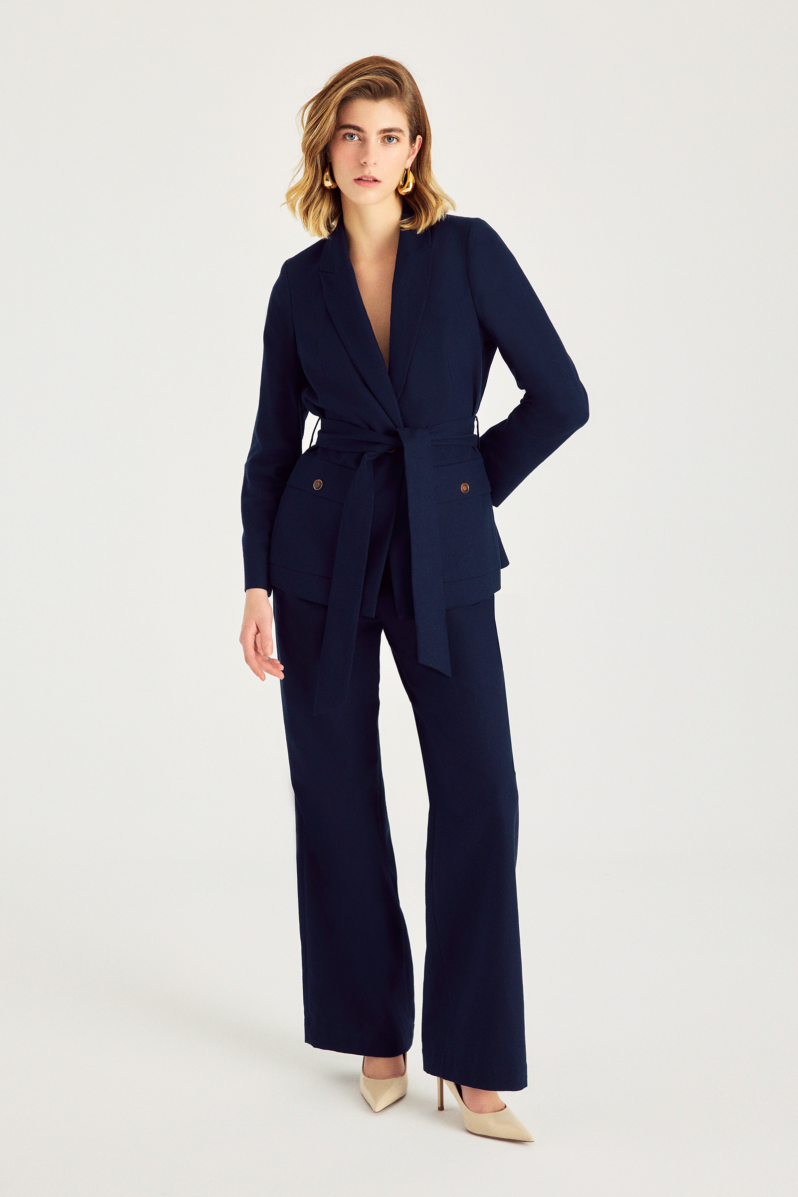 Bol Paça Keten Karışımlı Pantolon