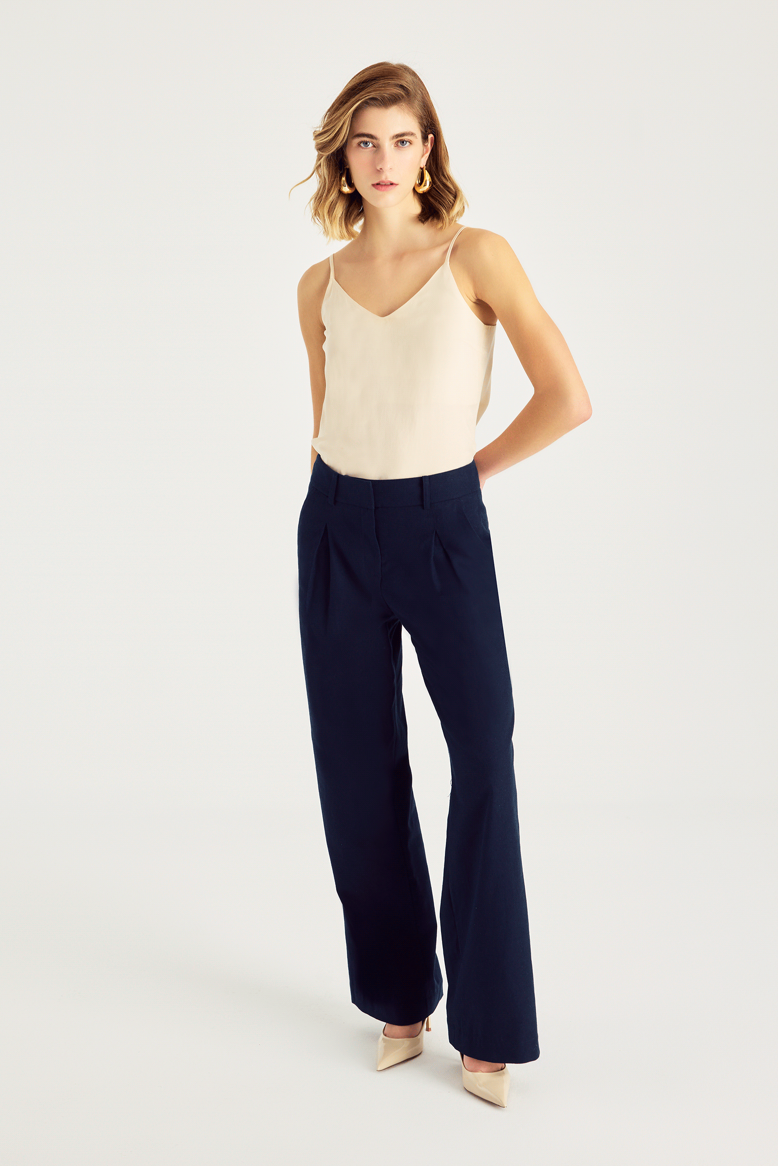 Bol Paça Keten Karışımlı Pantolon