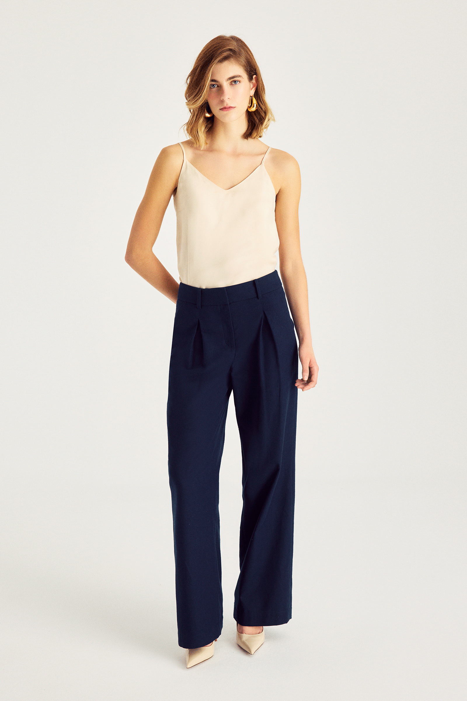 Bol Paça Keten Karışımlı Pantolon