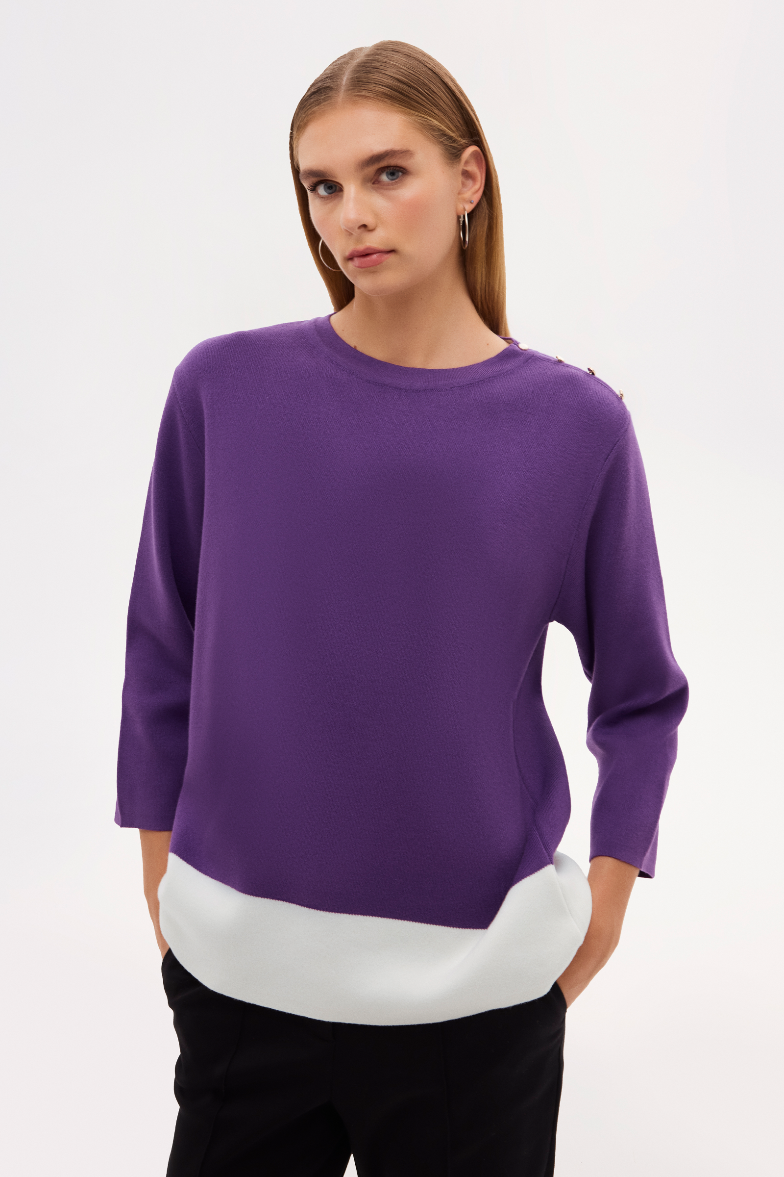 Kontrast Detaylı Truvakar Kol Triko Bluz