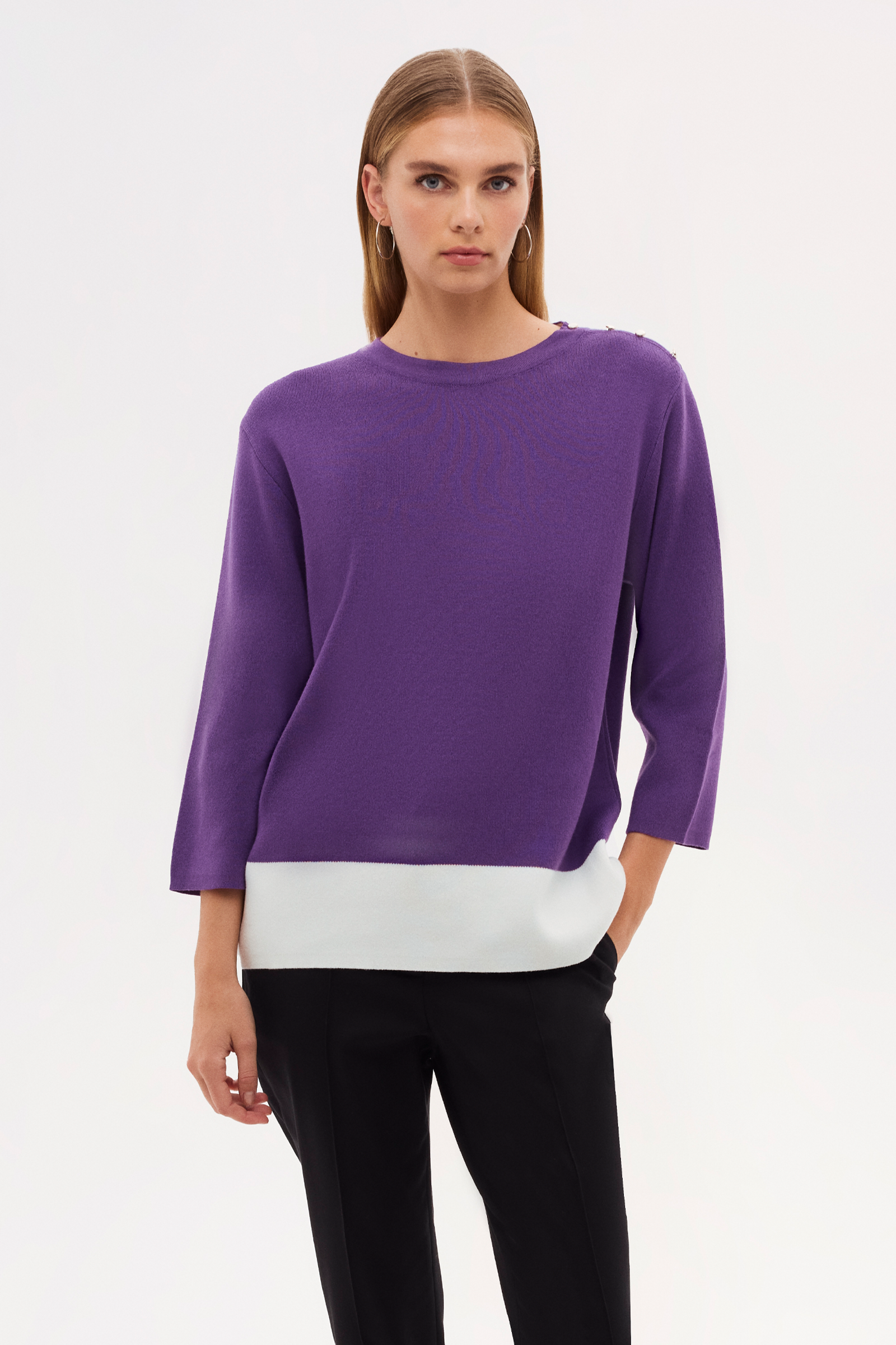 Kontrast Detaylı Truvakar Kol Triko Bluz