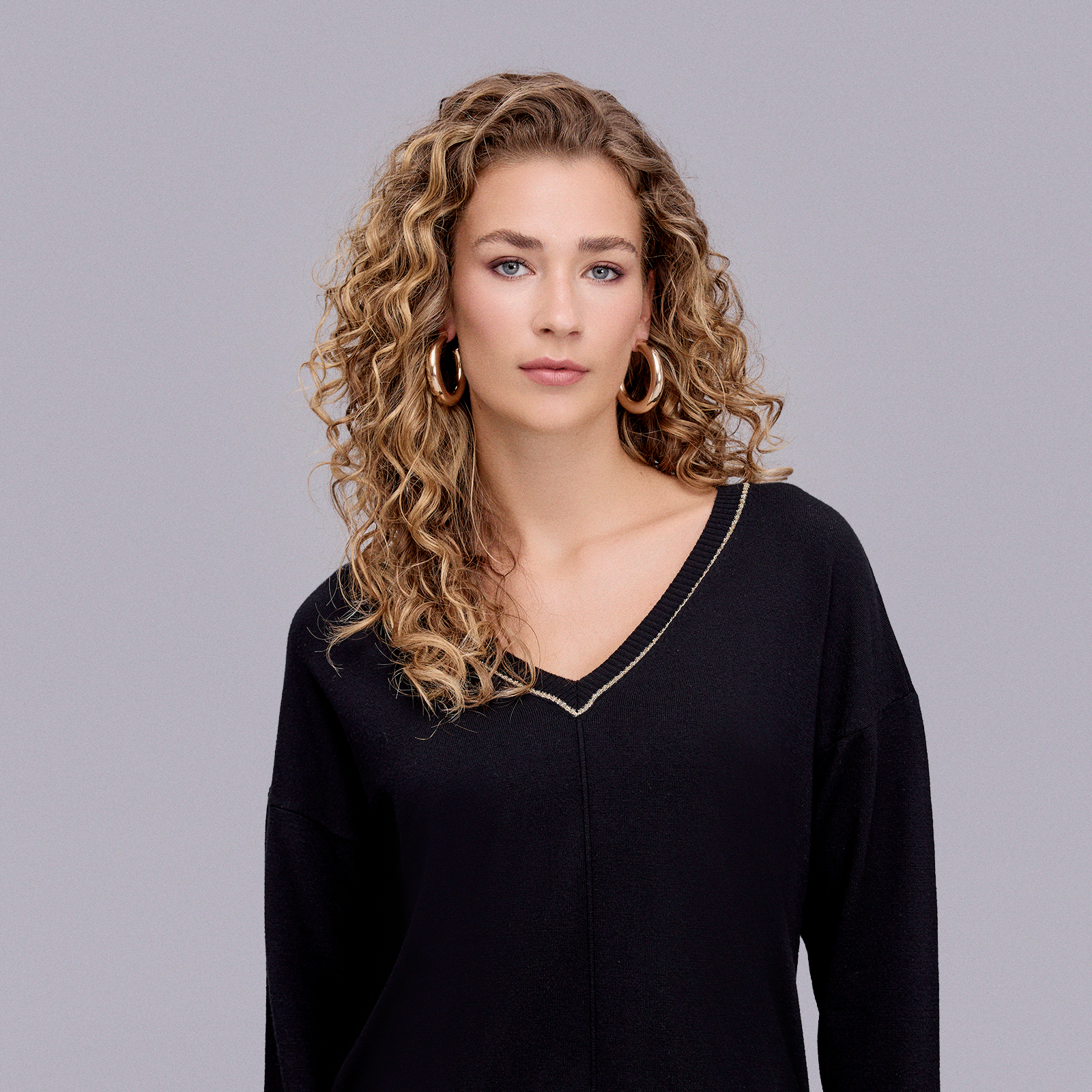 Kontrast Çizgili Ekru Triko Bluz