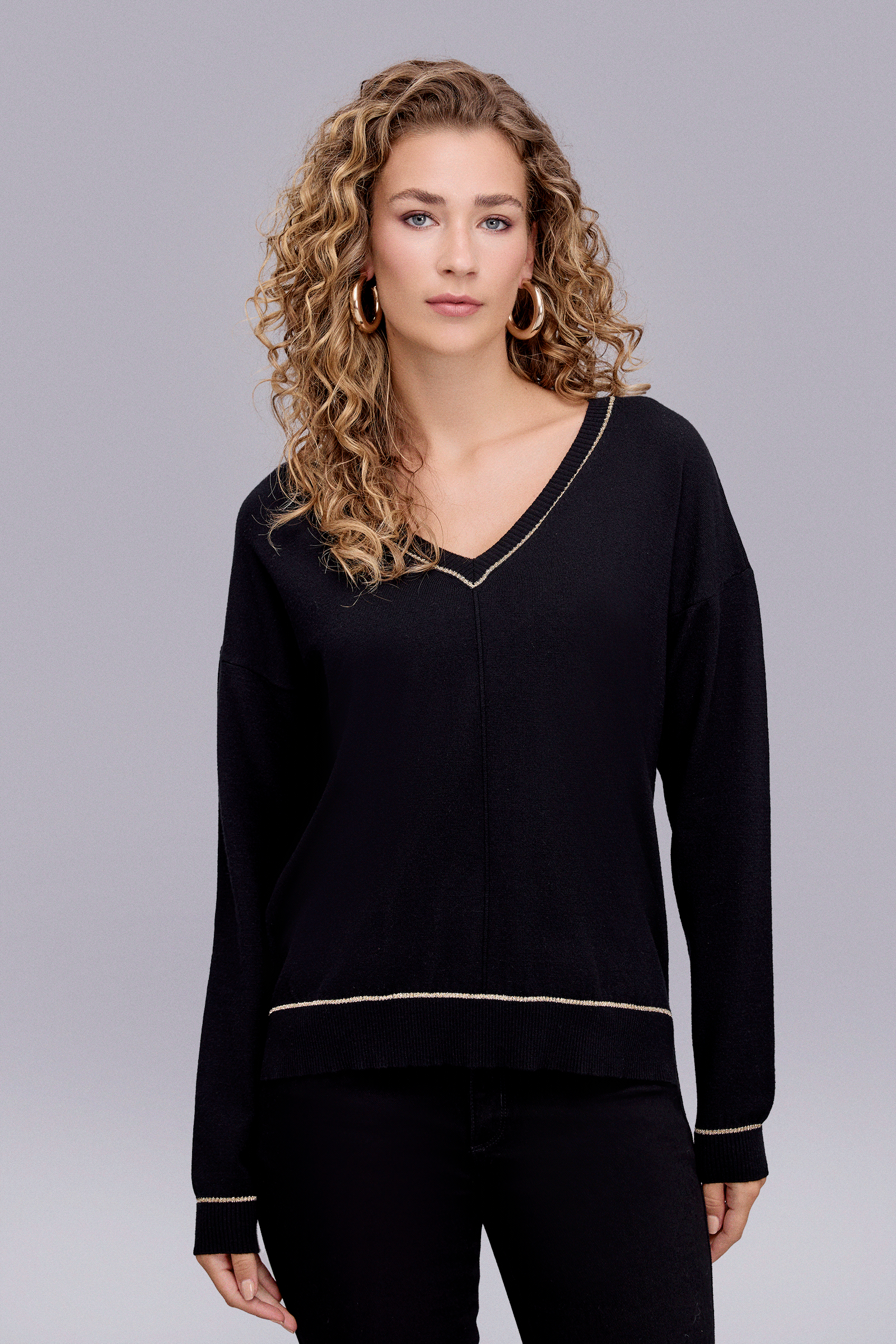 Kontrast Çizgili Triko Bluz