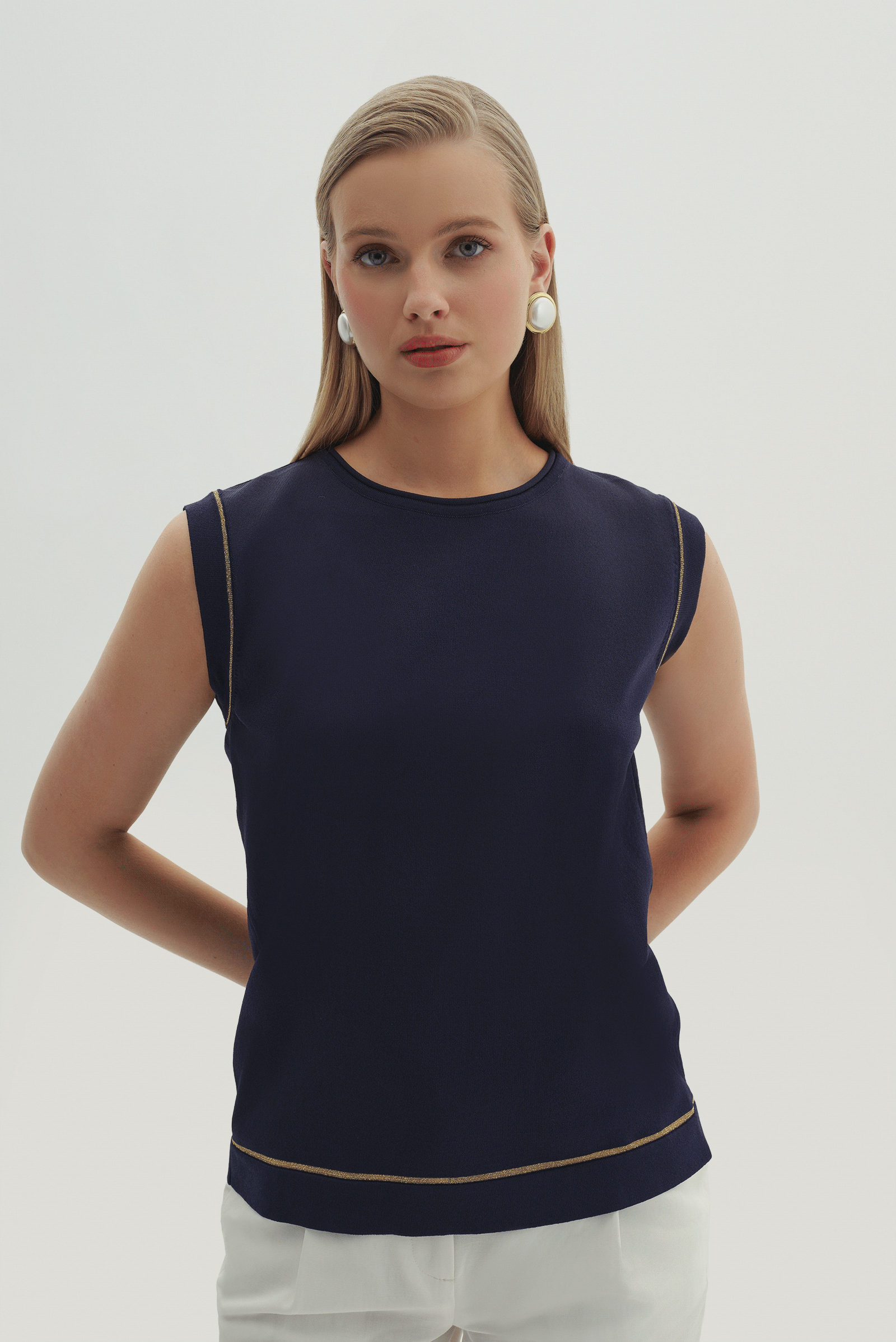 Şerit Detaylı Triko Bluz
