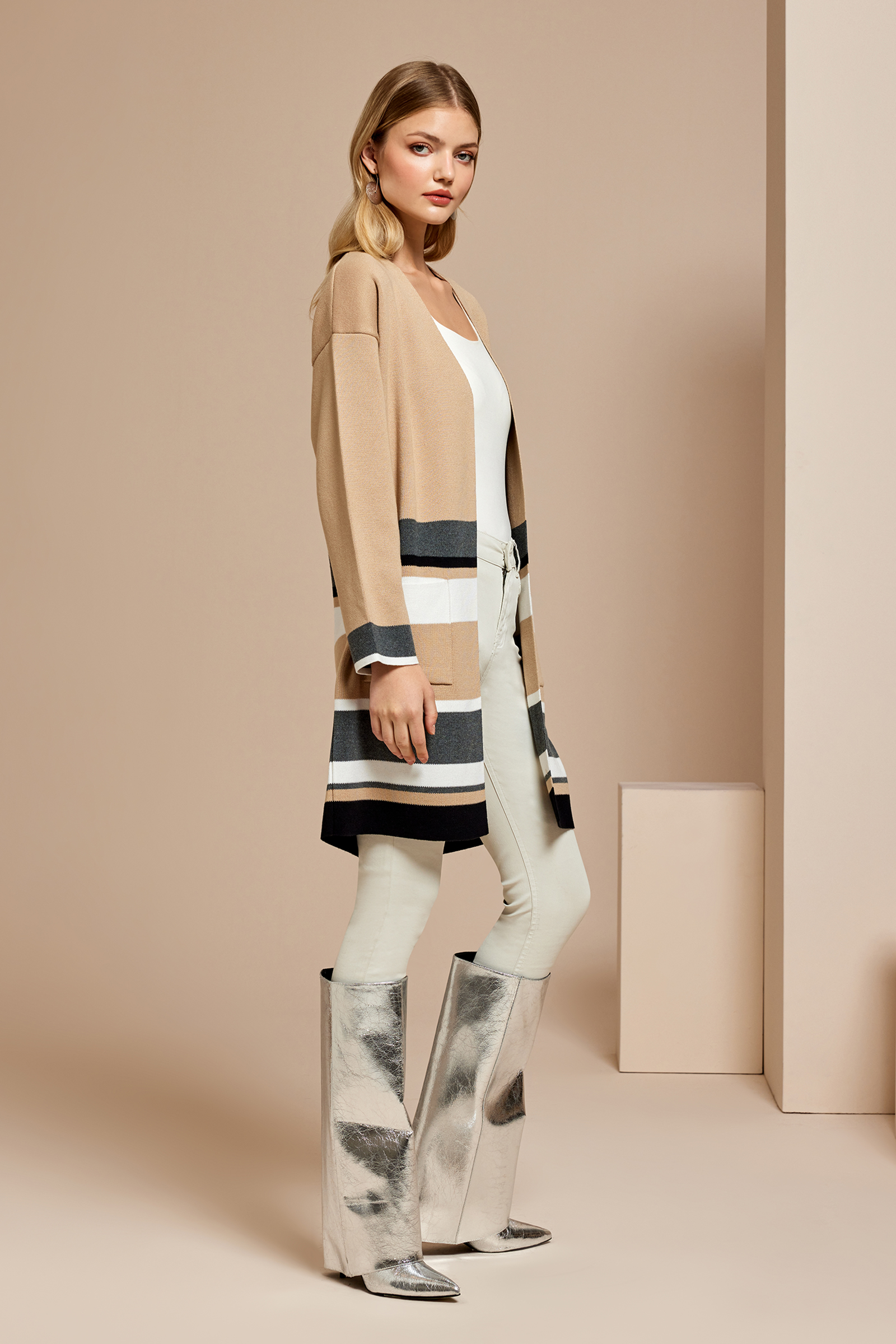 Çizgili Uzun Triko Hırka