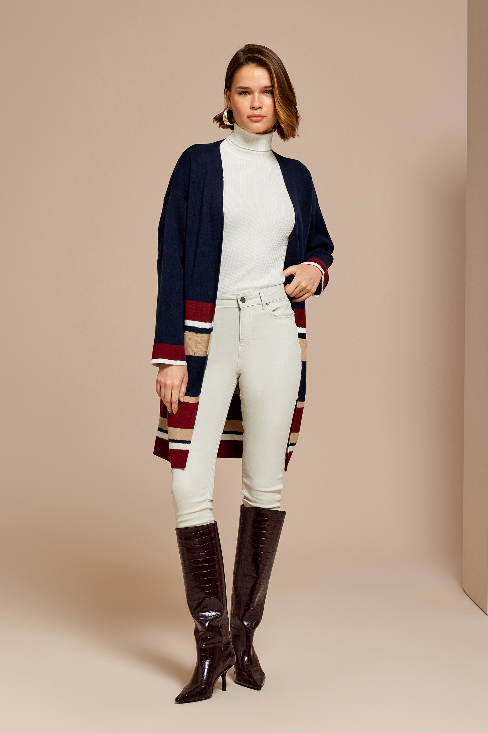 Çizgili Uzun Triko Hırka