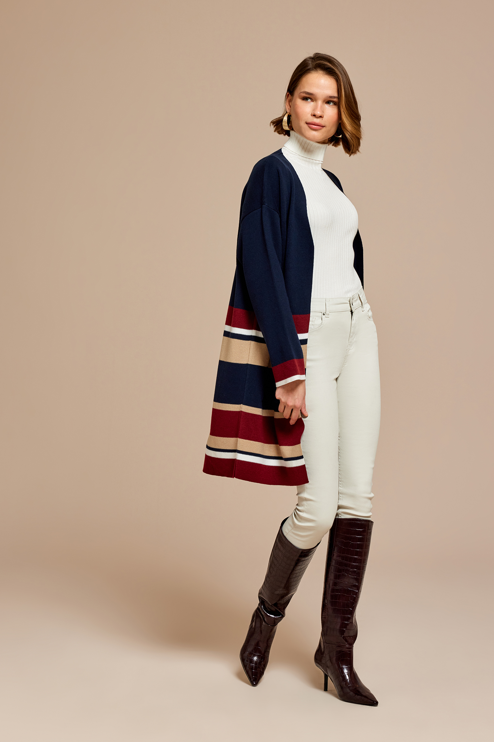 Çizgili Uzun Triko Hırka