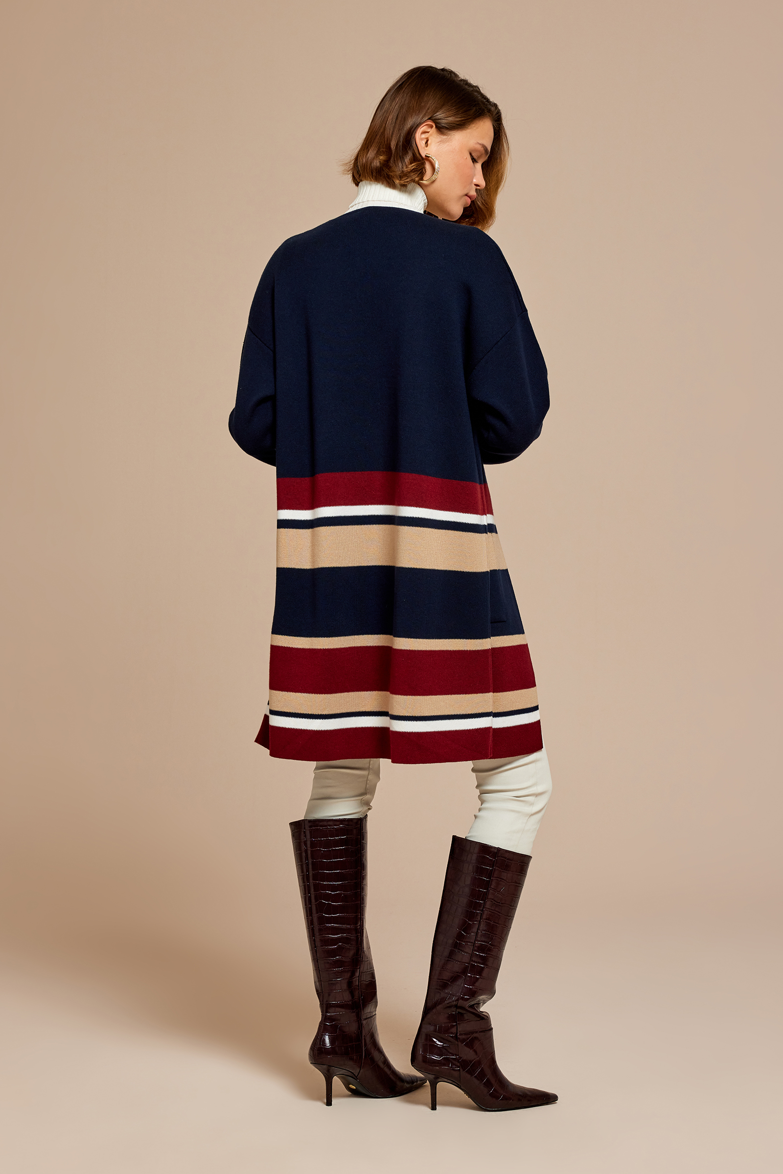 Çizgili Uzun Triko Hırka