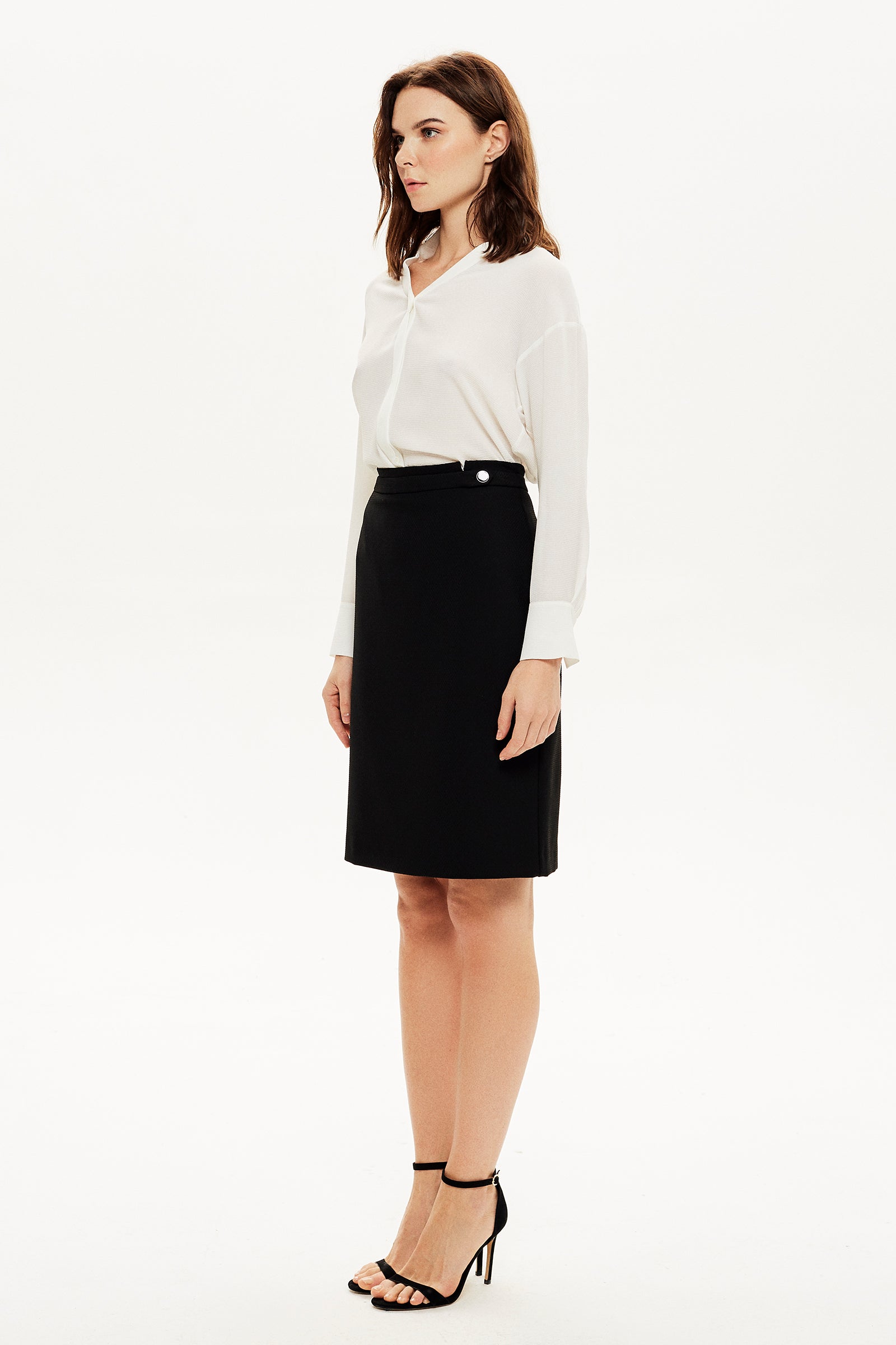 Bel Detaylı Dokulu Dar Etek