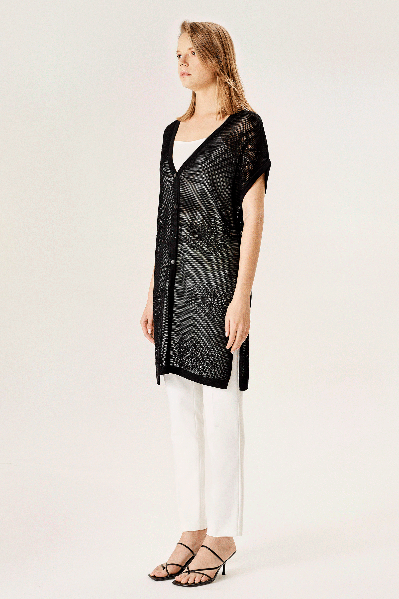 Pul İşlemeli File Triko Hırka