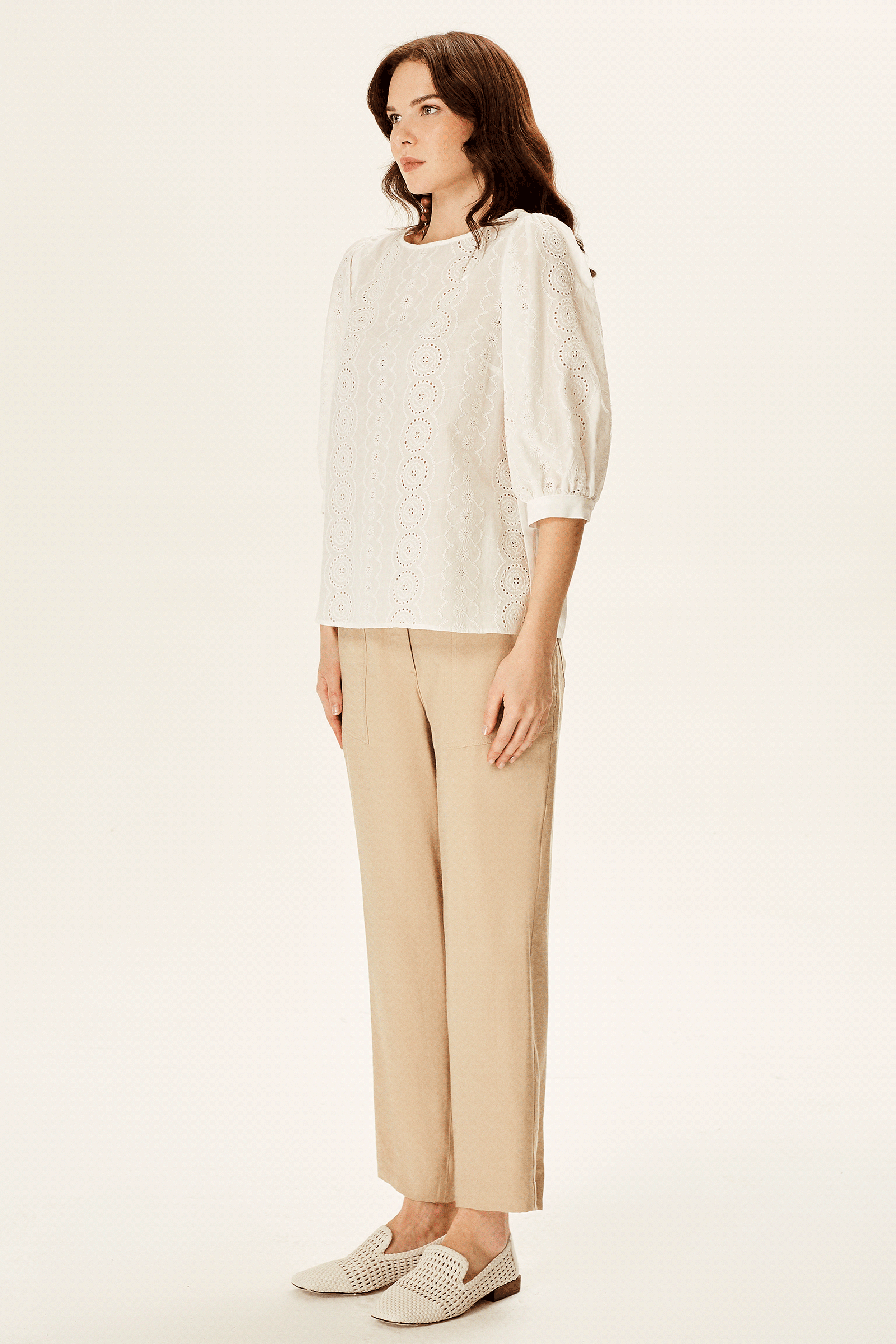 Balon Kollu Brode Bluz